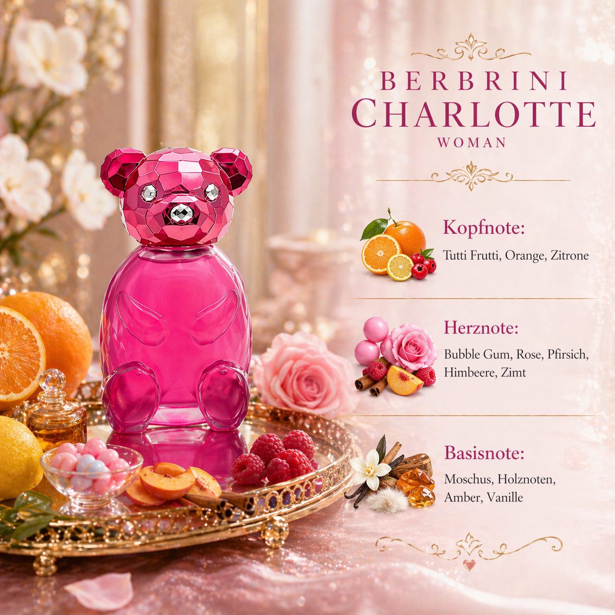 Eau de Parfum Charlotte for Woman, Damenduft Fruchtig Süß Verspielt 100 ml