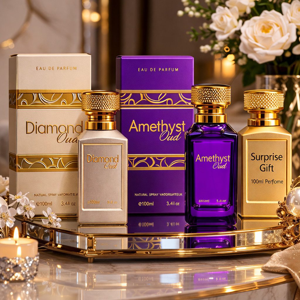 Eau de Parfum Oud Duftset: Diamond Oud + Amethyst Oud + EdP 100 ml Geschenk