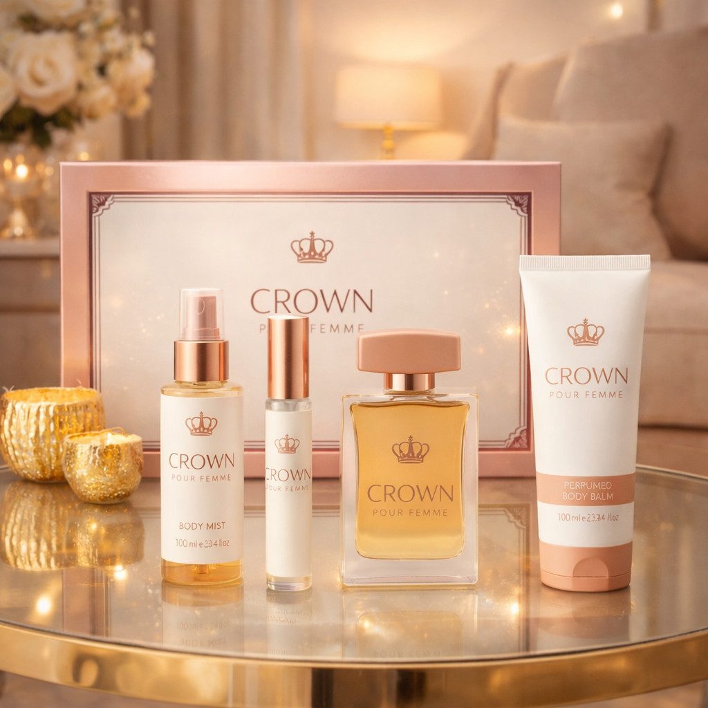 Pflege-Geschenkbox Crown 4-tlg Damen Geschenkset: Eau de Parfum, Body Balm, Body Mist