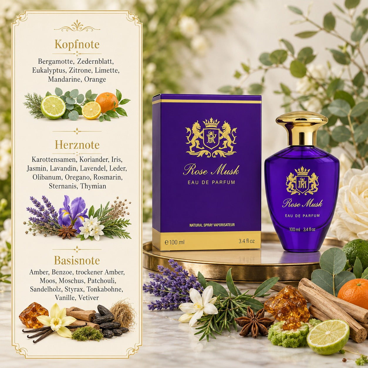 Eau de Parfum Rose Musk For Her Hergestellt in England 100 ml