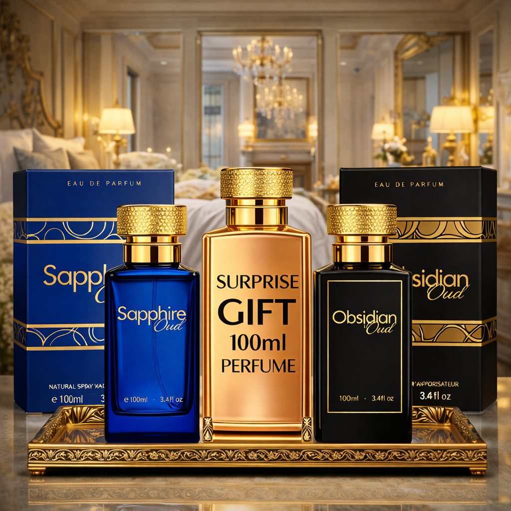 Eau de Parfum Oud Fragrance Set: Sapphire Oud + Obsidian Oud + 100 ml Gift