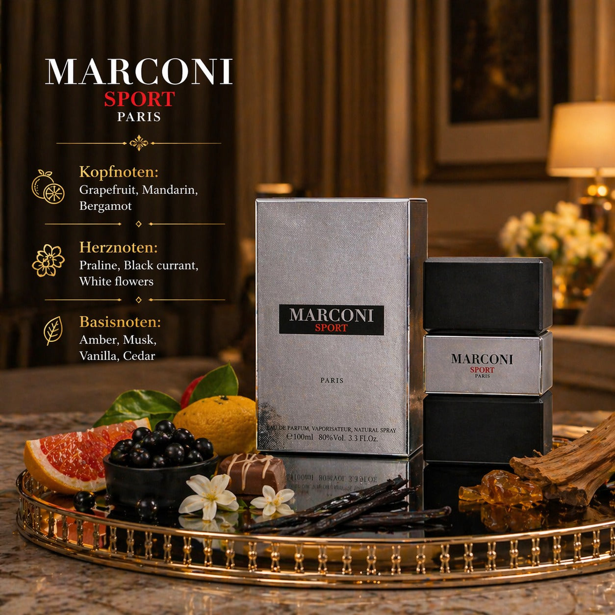 Eau de Parfum Marconi Sport Herrenduft Holzig Orientalisch aus Paris 90 ml