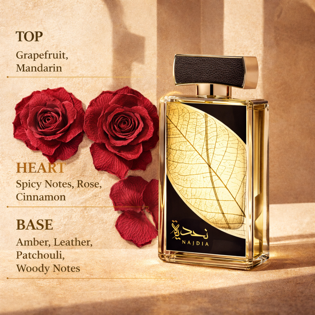 Lattafa Najdia Eau de Parfum 100 ml + Körperspray 50 ml Set für Herren – Langanhaltender orientalisch-holziger und würziger Duft – Arabisches Luxus-Kölnischwasser-Geschenkset