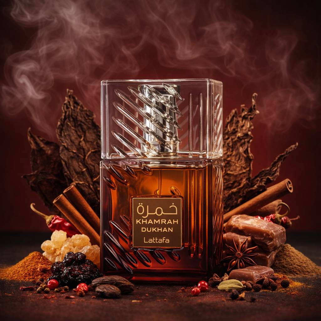 Lattafa Khamrah Dukhan Eau de Parfum Unisex, orientalisch-würziger Amberduft, 100 ml