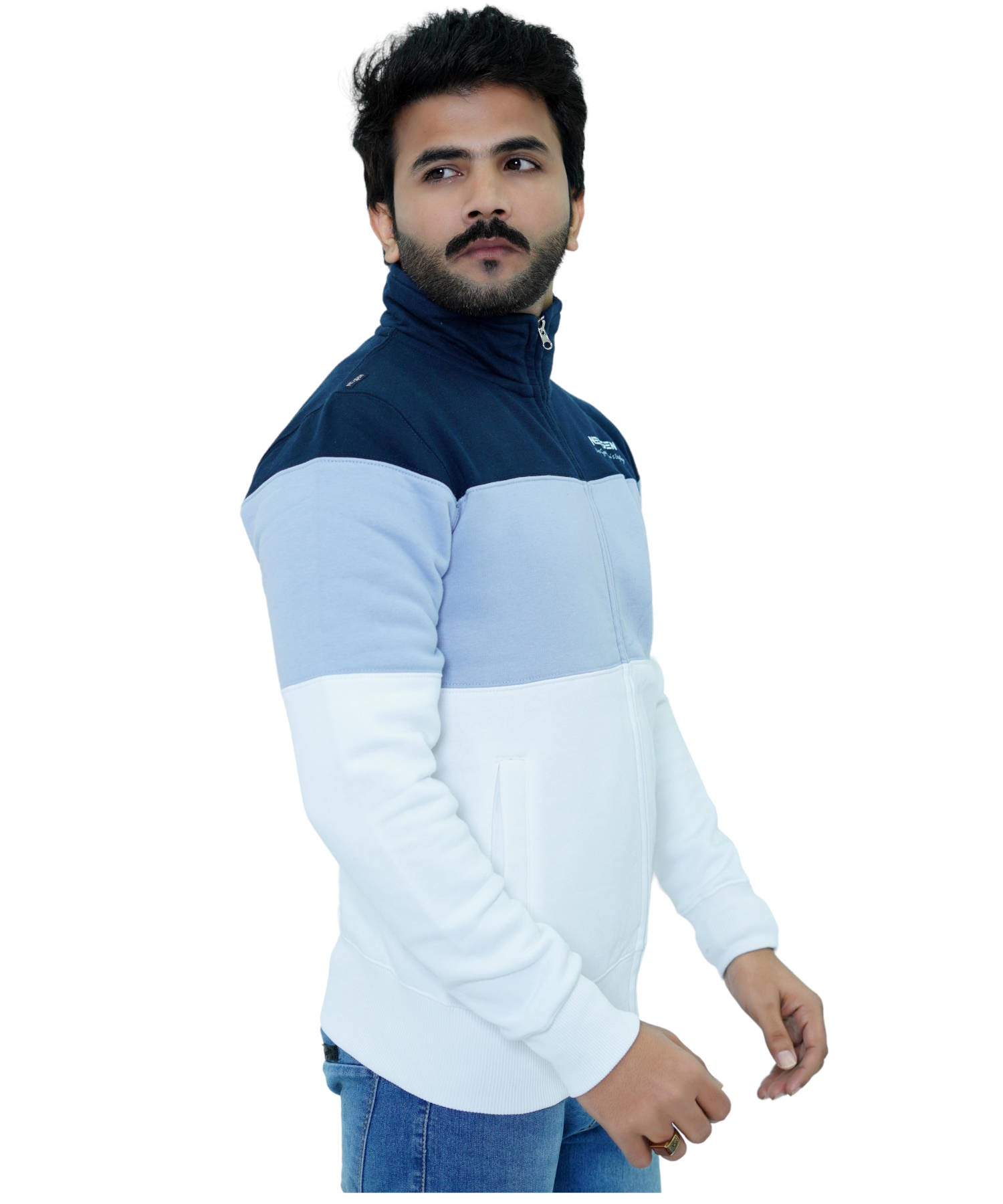 Herren Collar Zipper Reglan Sweatjacke Pullover 3 Farbig