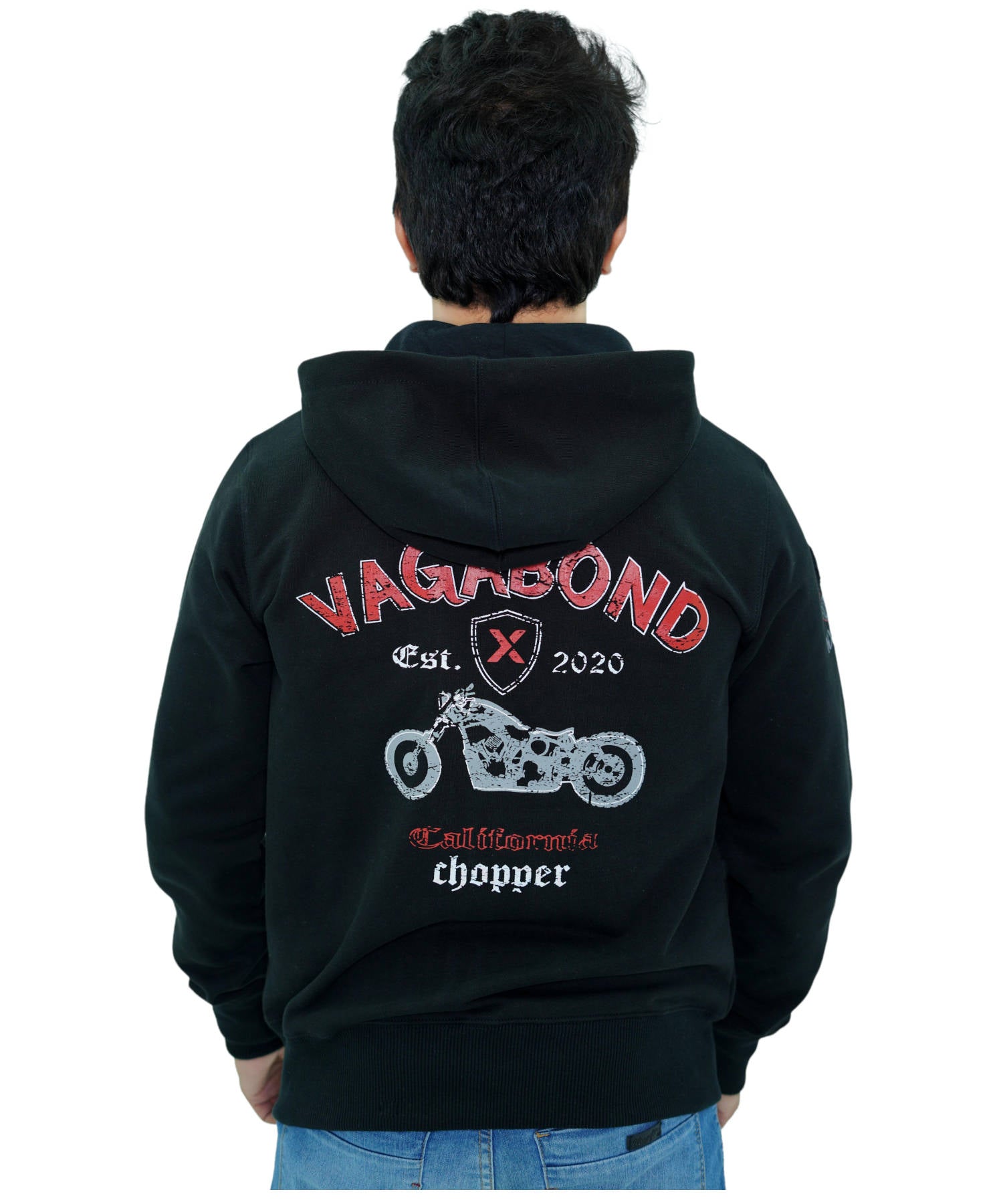 Herren Hoodie Zipper Reglan Kapuzenjacke Sweatjacke Schwarz Chopper