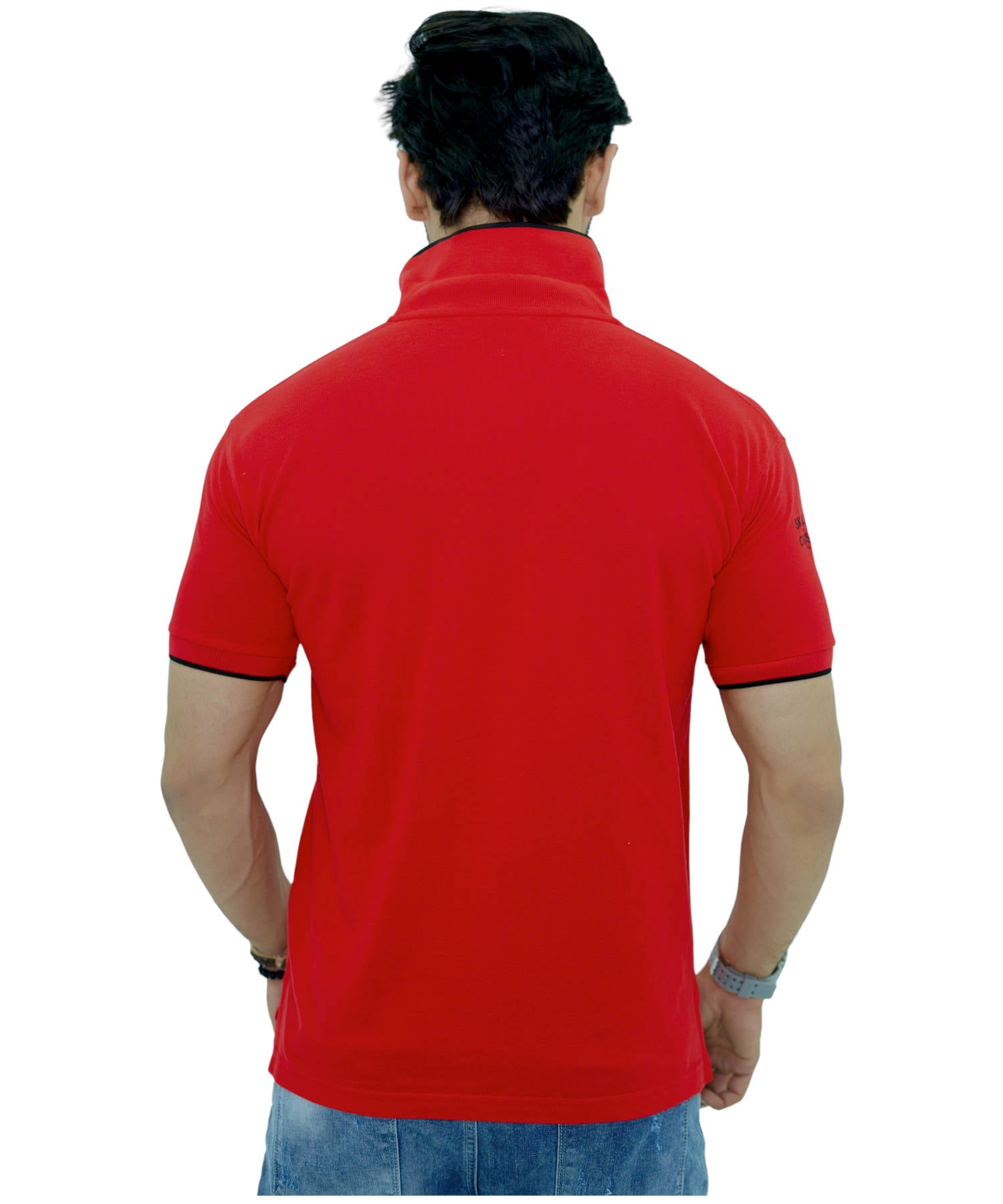 Herren Poloshirt Pique 100% Baumwolle Slim Fit Kurzarm Rot mit Schädel