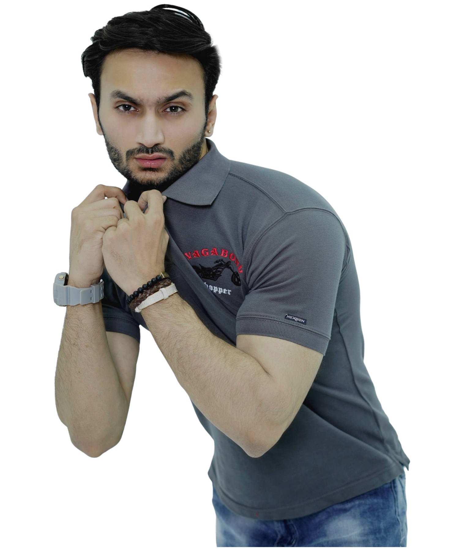 Men's Polo Shirt Pique 100% Cotton Slim Fit Short Sleeve Embroidery Army Green Mountaineer