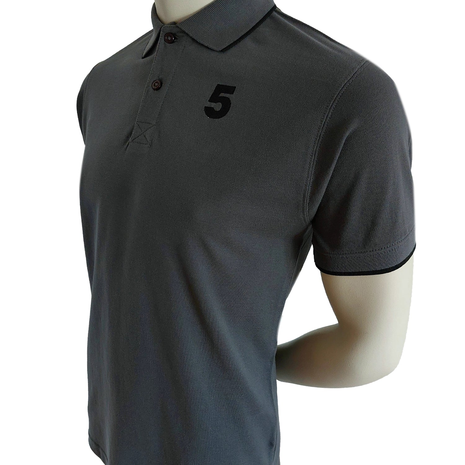 Herren Poloshirt Pique 100% Baumwolle Slim Fit Kurzarm Stickerei Dunkelgrau mit 5