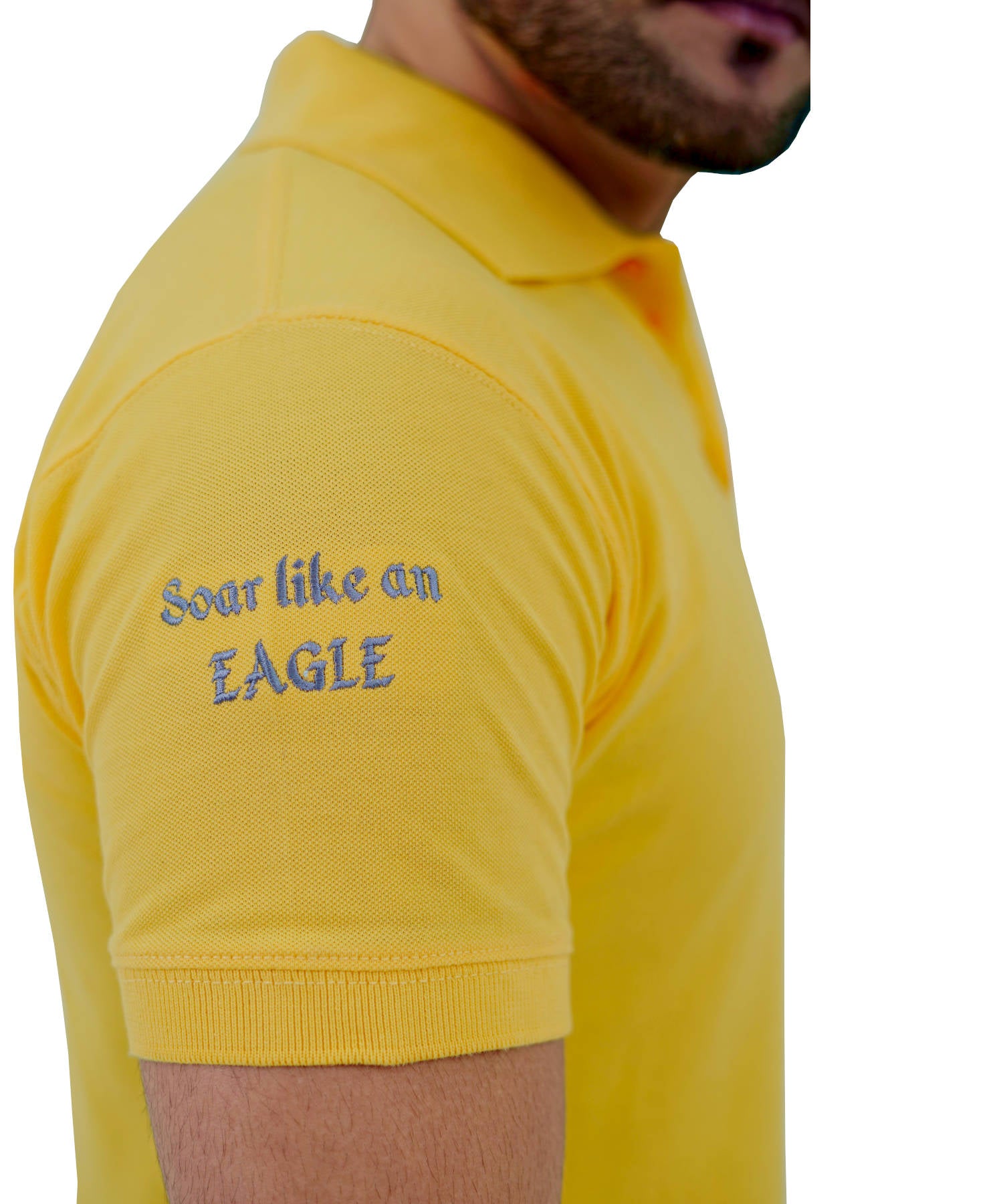 Men's Pique Polo Shirt 100% Cotton Slim Fit Short Sleeve Embroidery Yellow with Eagle