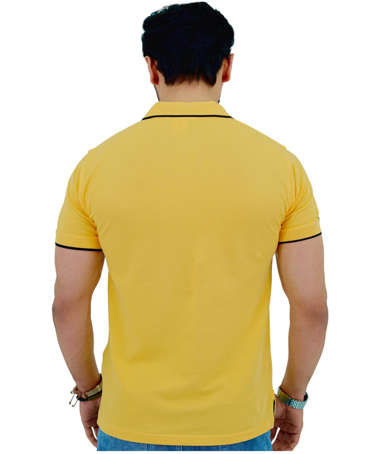 Herren Poloshirt Pique 100% Baumwolle Slim Fit Kurzarm Stickerei Gelb mit Anker