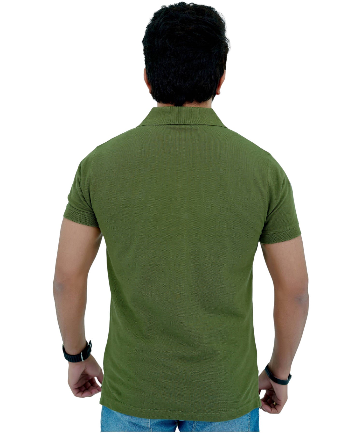 Men's Pique Polo Shirt 100% Cotton Slim Fit Short Sleeve Embroidery Army Green Adventure Awaits