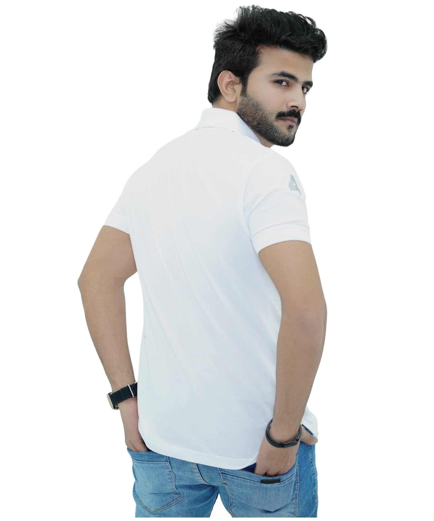 Men's Polo Shirt Pique 100% Cotton Slim Fit Short Sleeve Embroidered White with Football Club