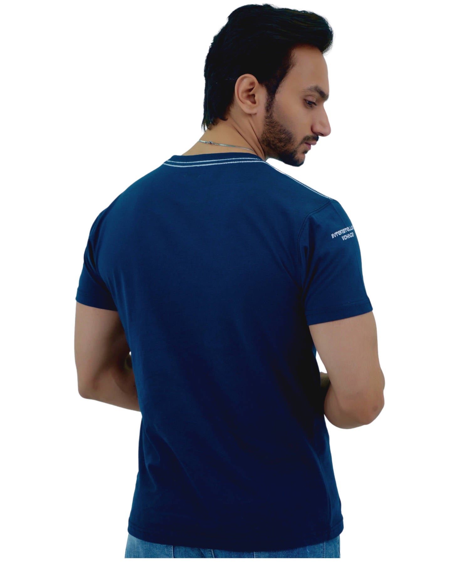 Men's T-Shirt Jersey Slim Fit Short Sleeve Print Navy Astronaut 100% Cotton