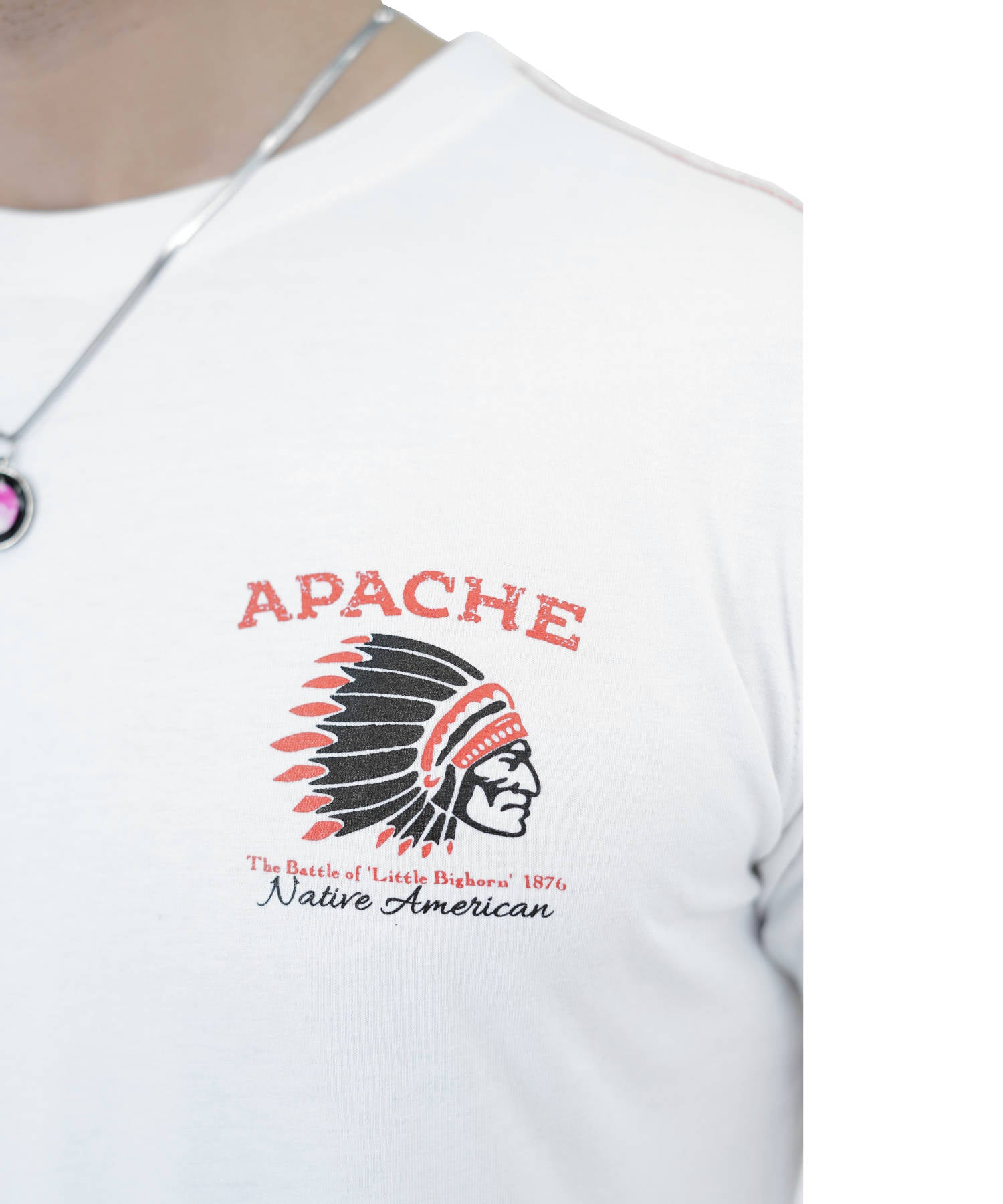 Men's T-Shirt Jersey 100% Cotton Slim Fit Short Sleeve Print White with Apache