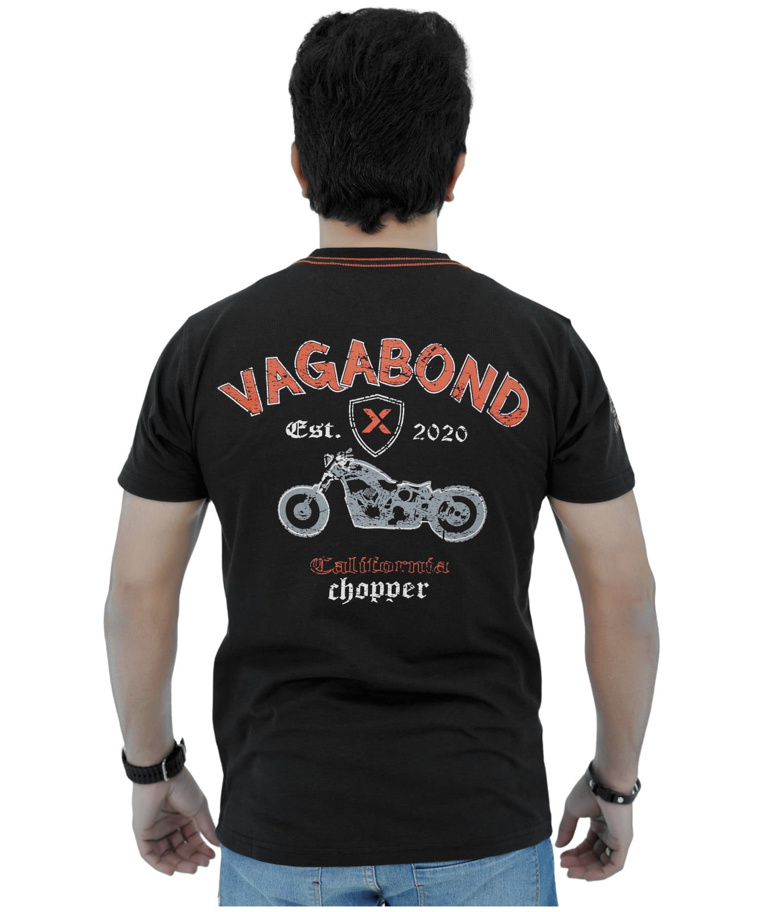 Herren T-Shirt Jersey 100% Baumwolle Slim Fit Kurzarm Aufdruck Schwarz mit Chopper