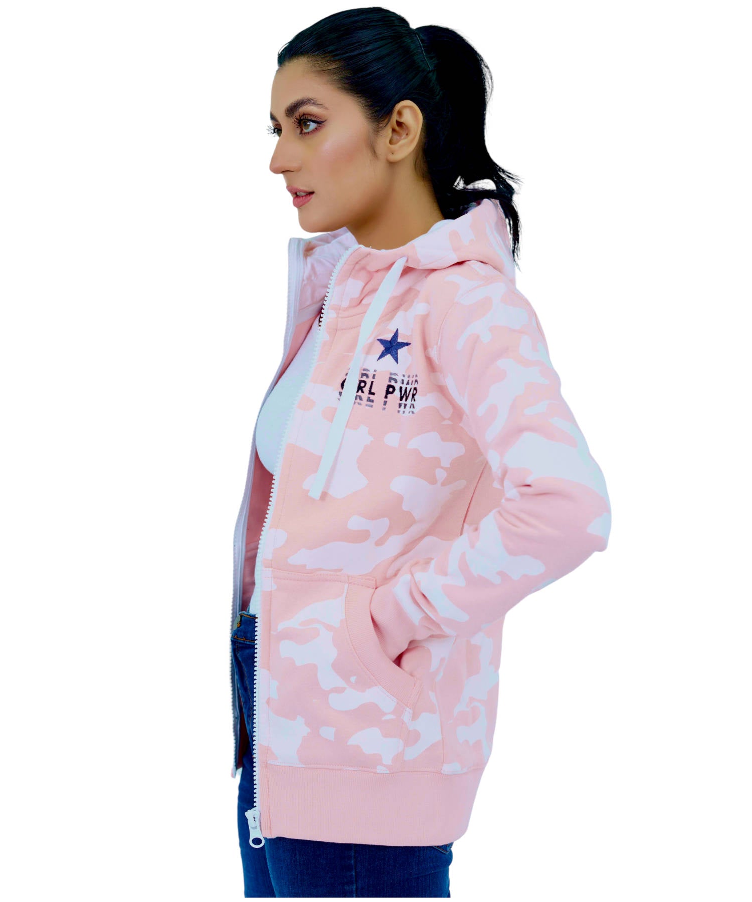 Women's Fleece Hoodie Pullover Sweatshirt Jacket Zipper High Collar Pink