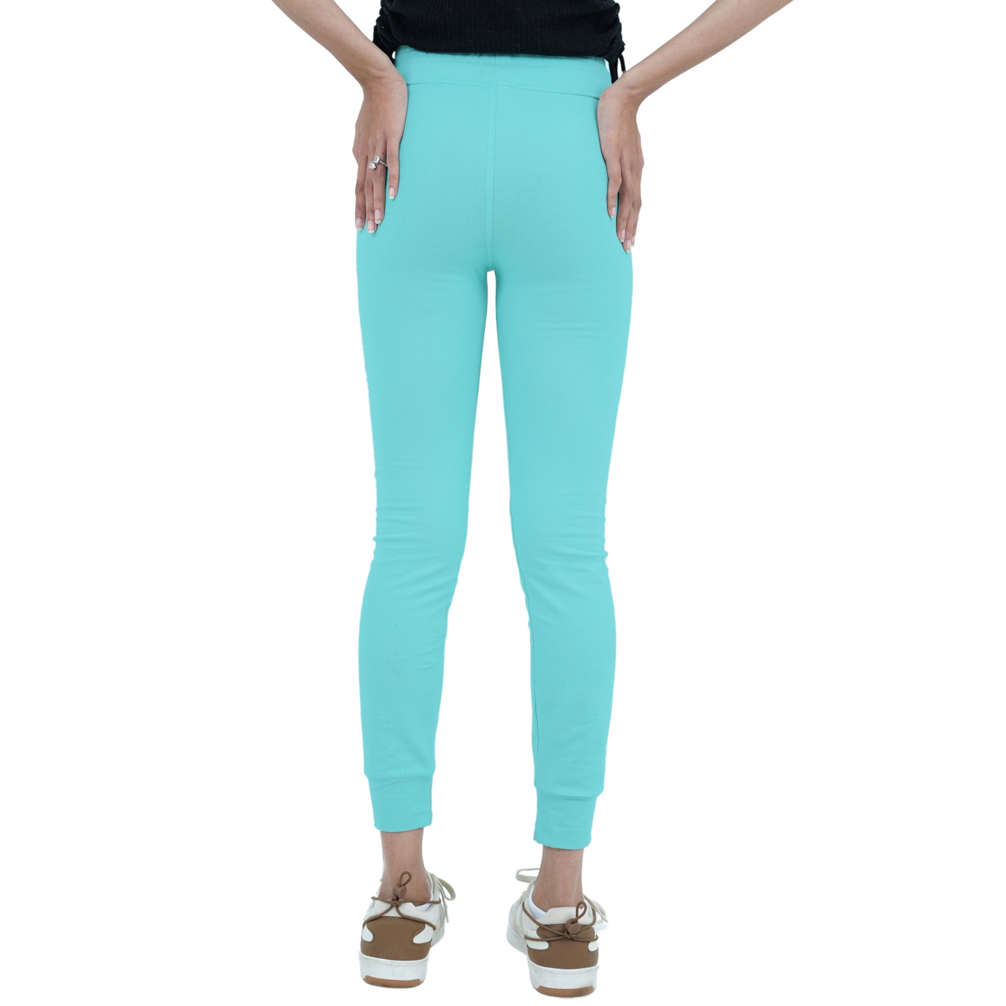 Damen Jogginghose Türkisgrün mit Stickerei aus Baumwolle Slim Fit