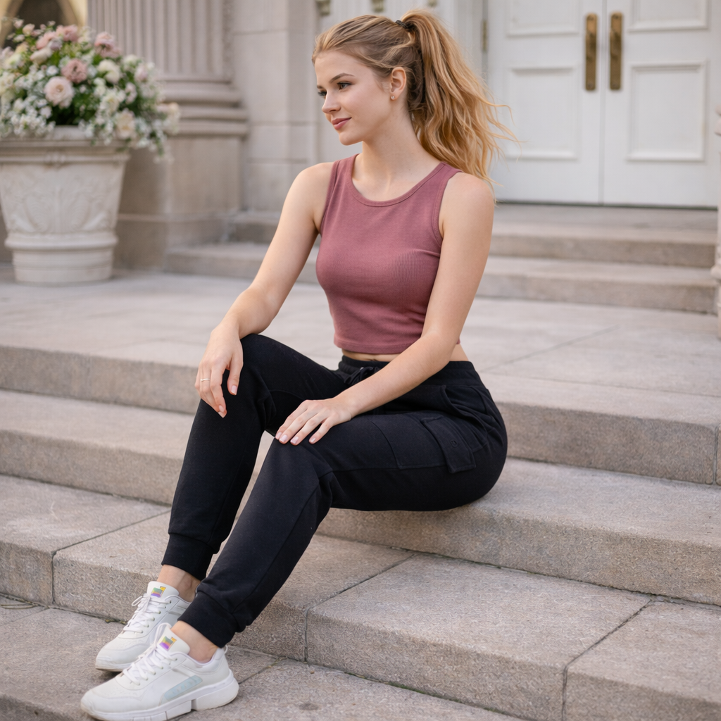 Sweathose Damen Premium Slim Fit Sweatpants Baumwolle Stretch