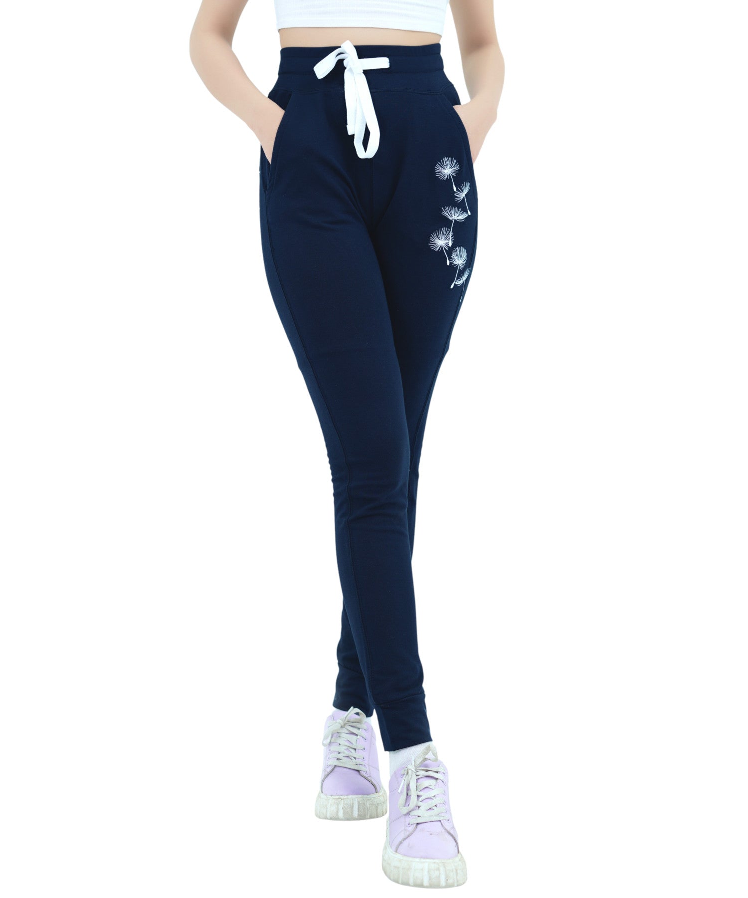 Damen Jogginghose Dunkelblau mit Stickerei aus Baumwolle Slim Fit