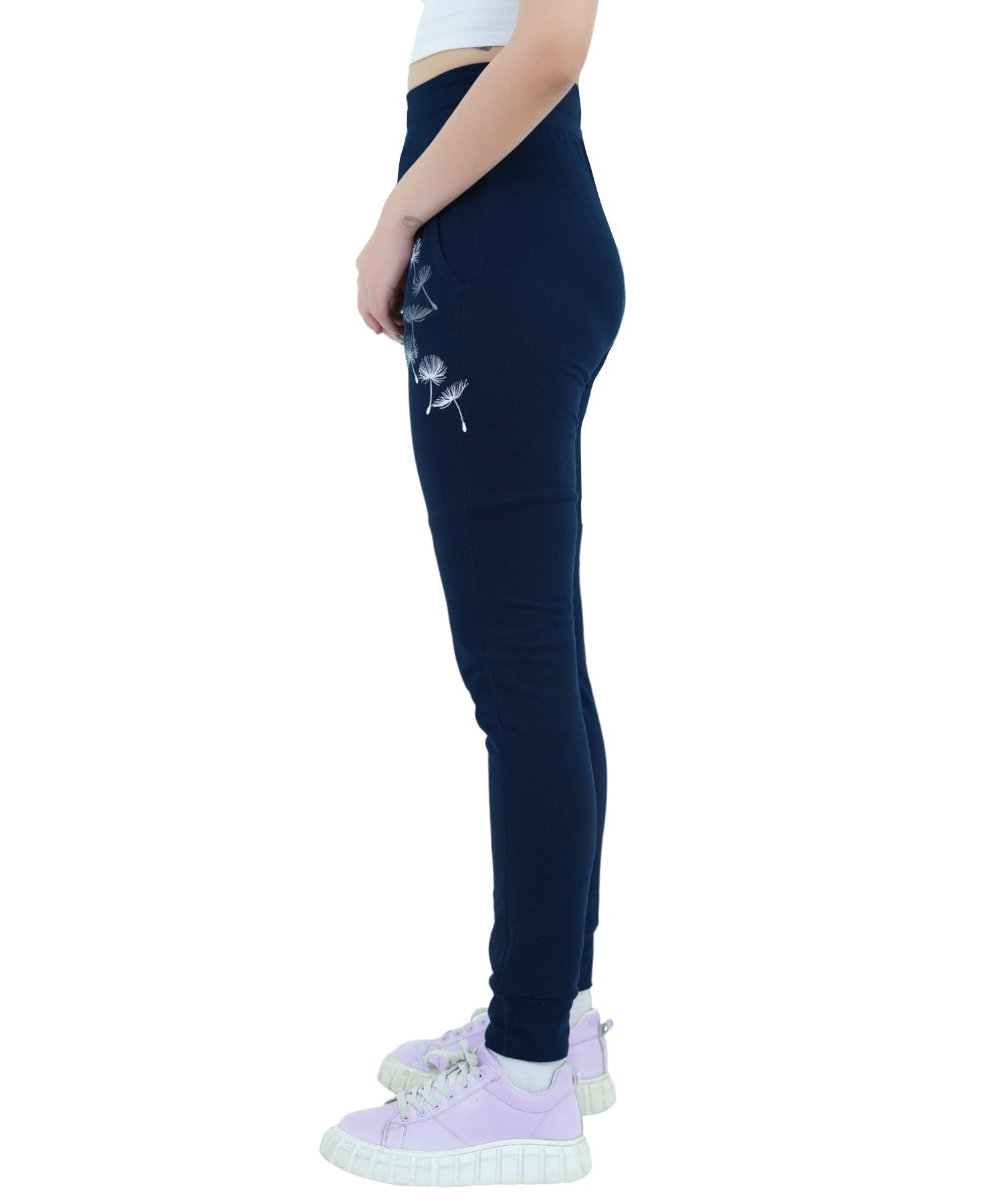 Damen Jogginghose Dunkelblau mit Stickerei aus Baumwolle Slim Fit
