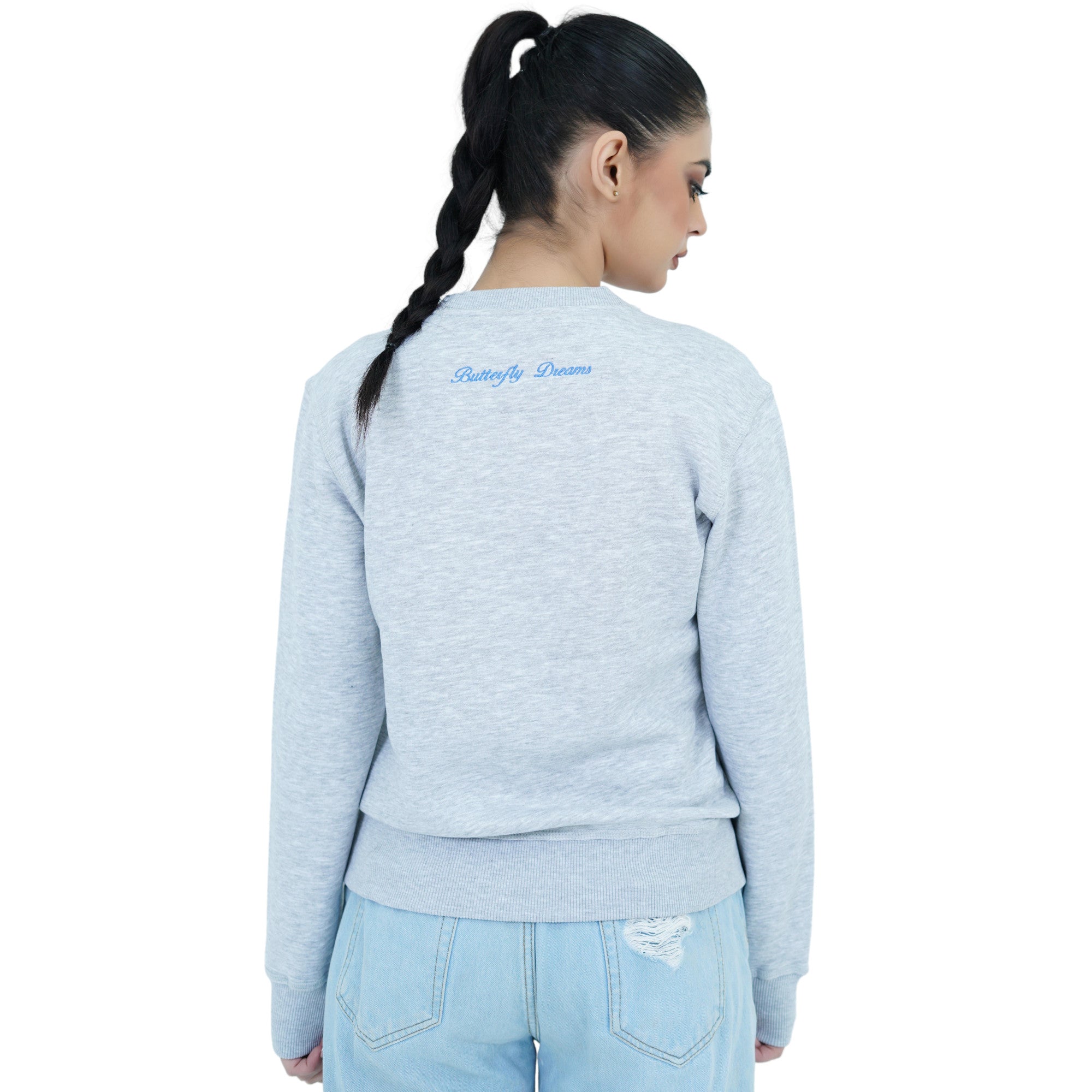 Damen Swearshirt Pullover Grau mit Stickerei