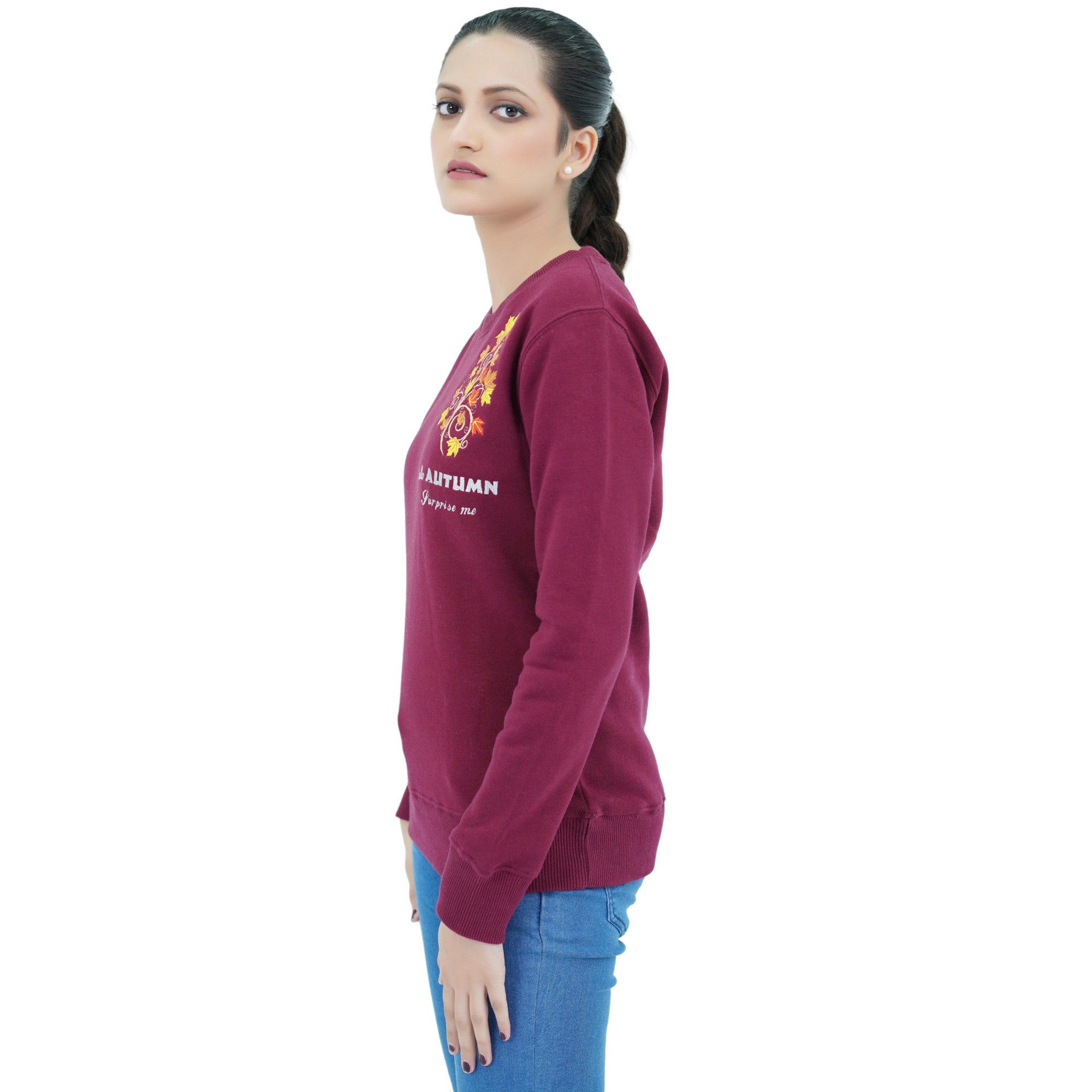 Damen Swearshirt Pullover Rot mit Stickerei