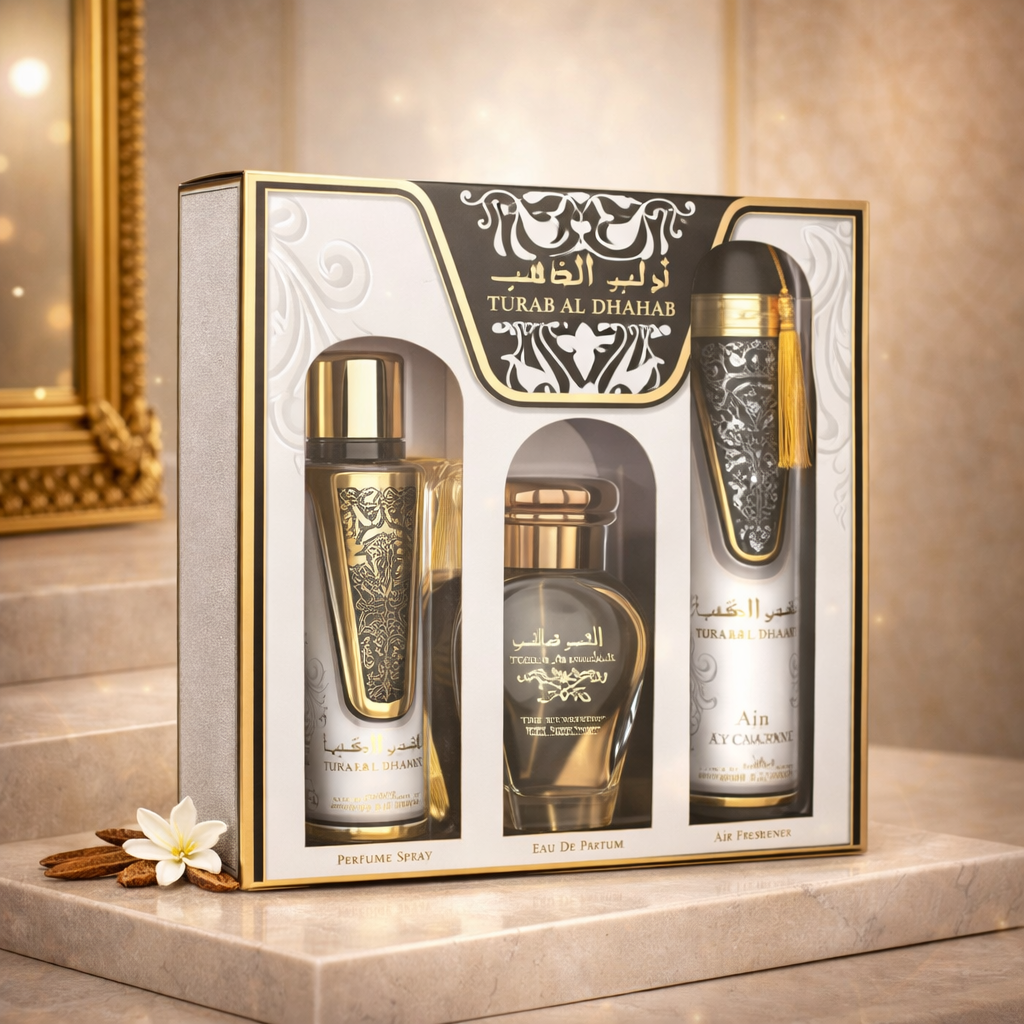 Fragrance Set Turab Al Dhahab Gift Set, EDP, Body Mist & Air Freshener