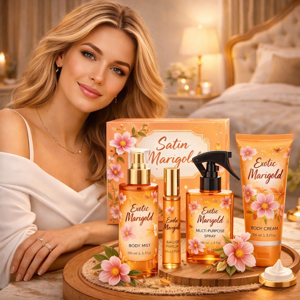 Pflege-Geschenkset Exotic Marigold Damen Duftset 4-tlg Ins vom bekannter Düfte Made in UK