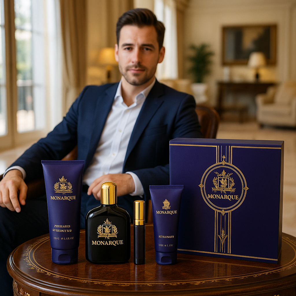 Pflege-Geschenkset Monarque Pour Homme 4-tlg. Herren Duftset: EdP, Duschgel, Aftershave