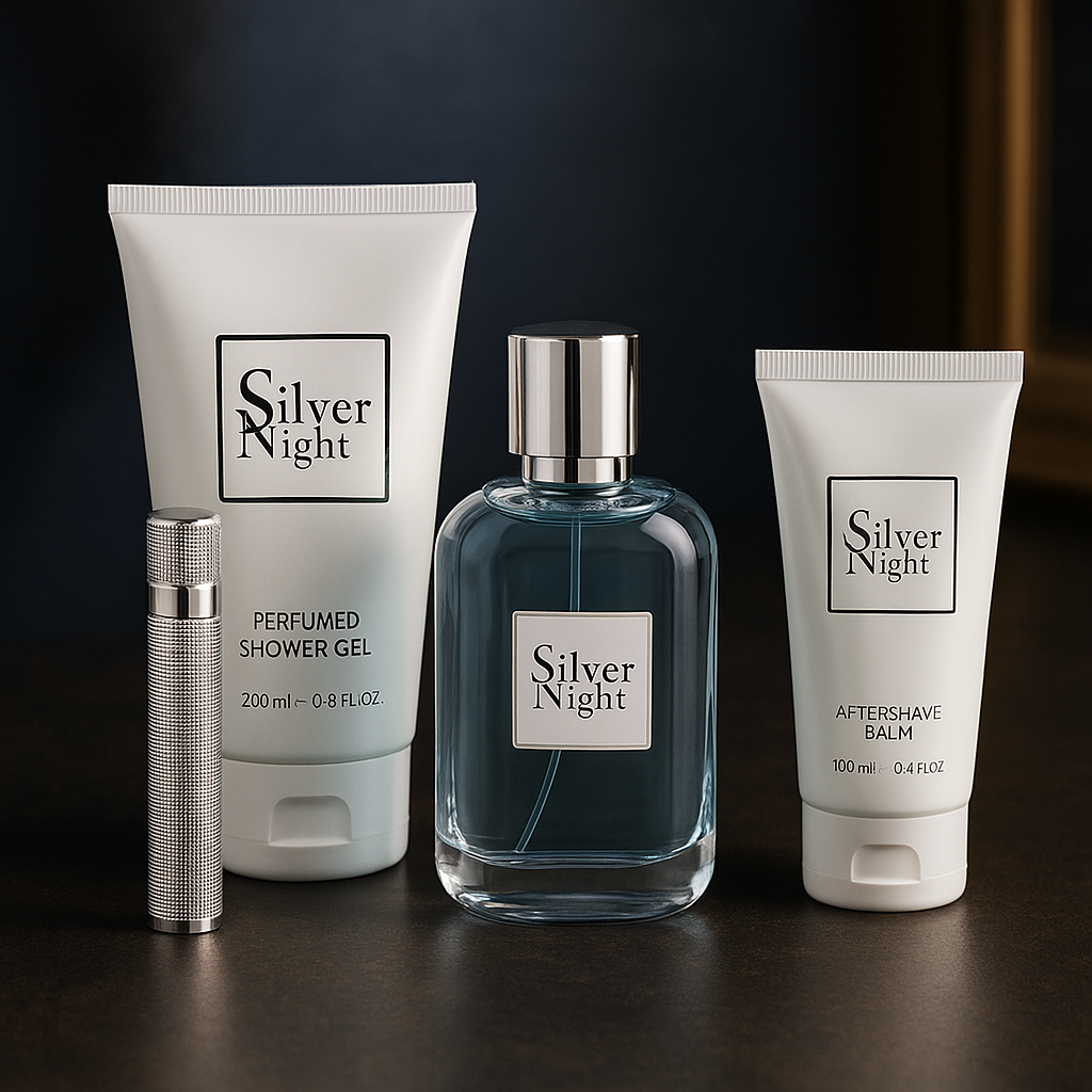 Pflege-Geschenkset Silver Night 4-tlg. Herren Duftset: EdP, Duschgel, Aftershave