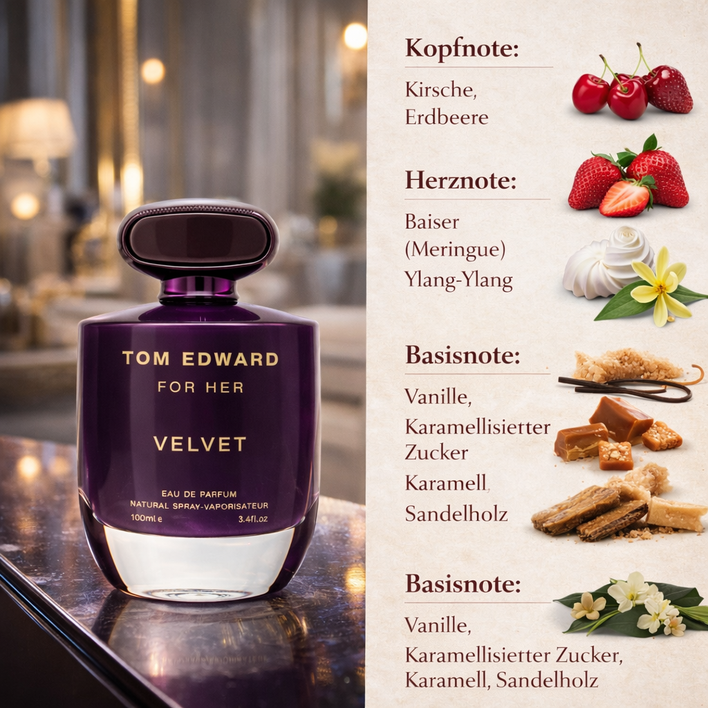 Eau de Parfum Tom Edward Velvet for Her Damenduft Fruchtig Süß Gourmand e100 ml