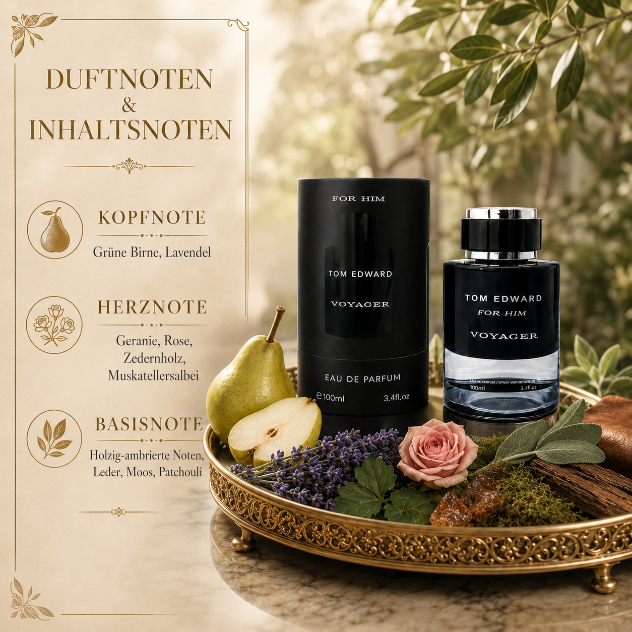 Eau de Parfum Tom Edward Voyager for Him Herrenduft Frisch Holzig Aromatisch e100 ml
