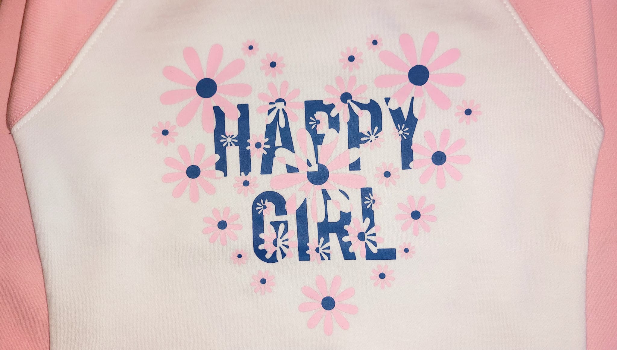 Girls' Sweatshirt Raglan Happy Girl Pink&White