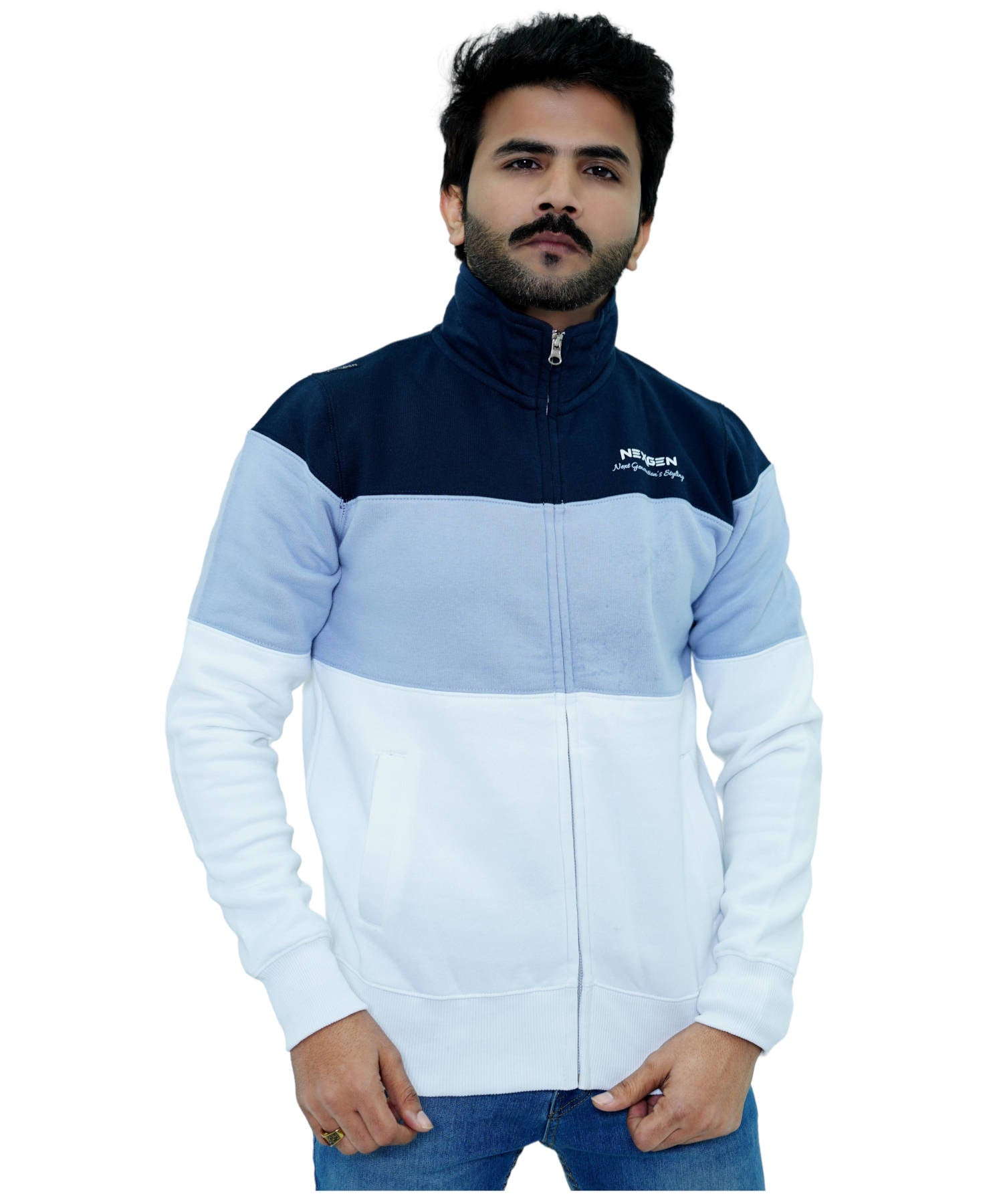 Herren Collar Zipper Reglan Sweatjacke Pullover 3 Farbig