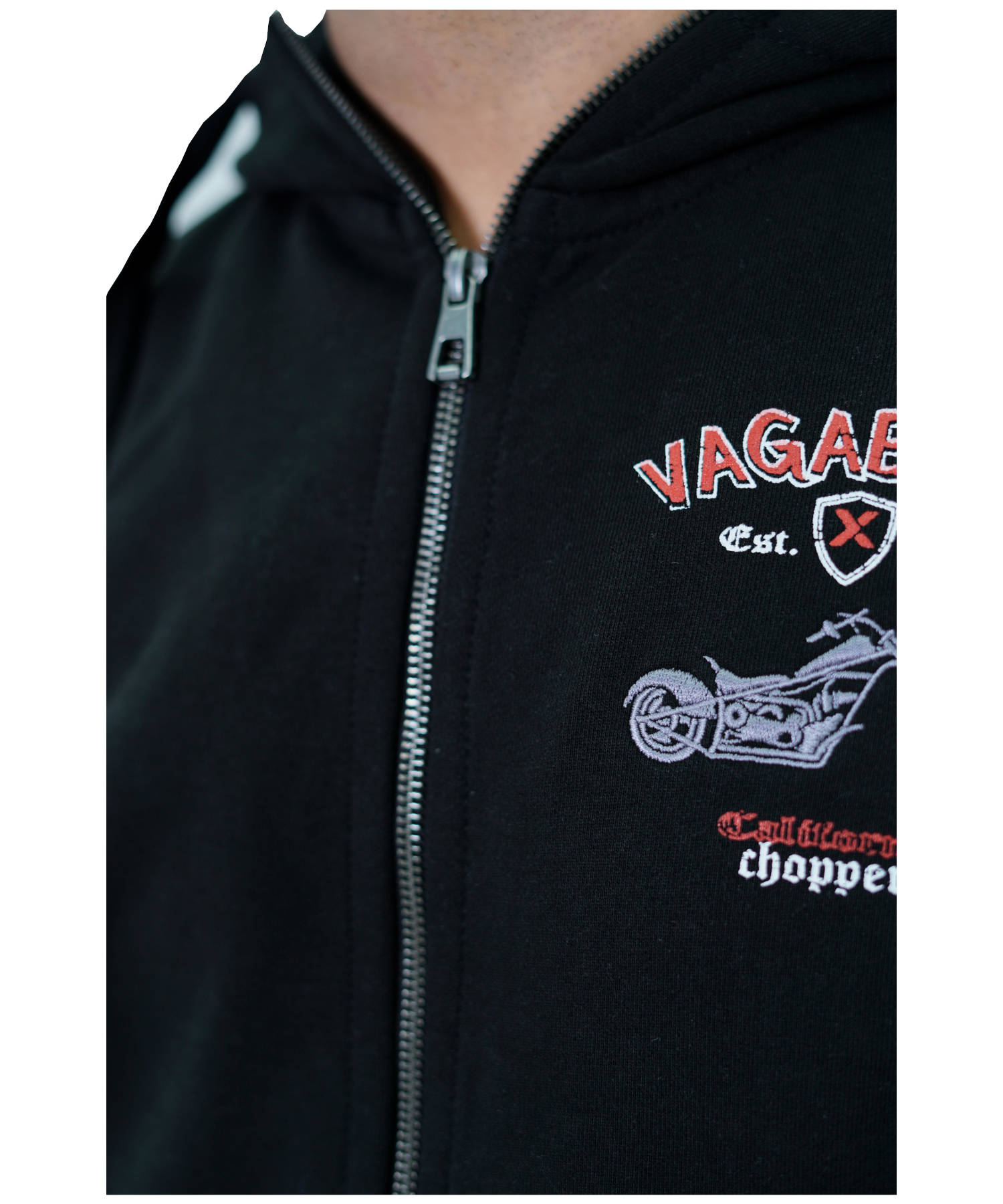 Herren Hoodie Zipper Reglan Kapuzenjacke Sweatjacke Schwarz Chopper