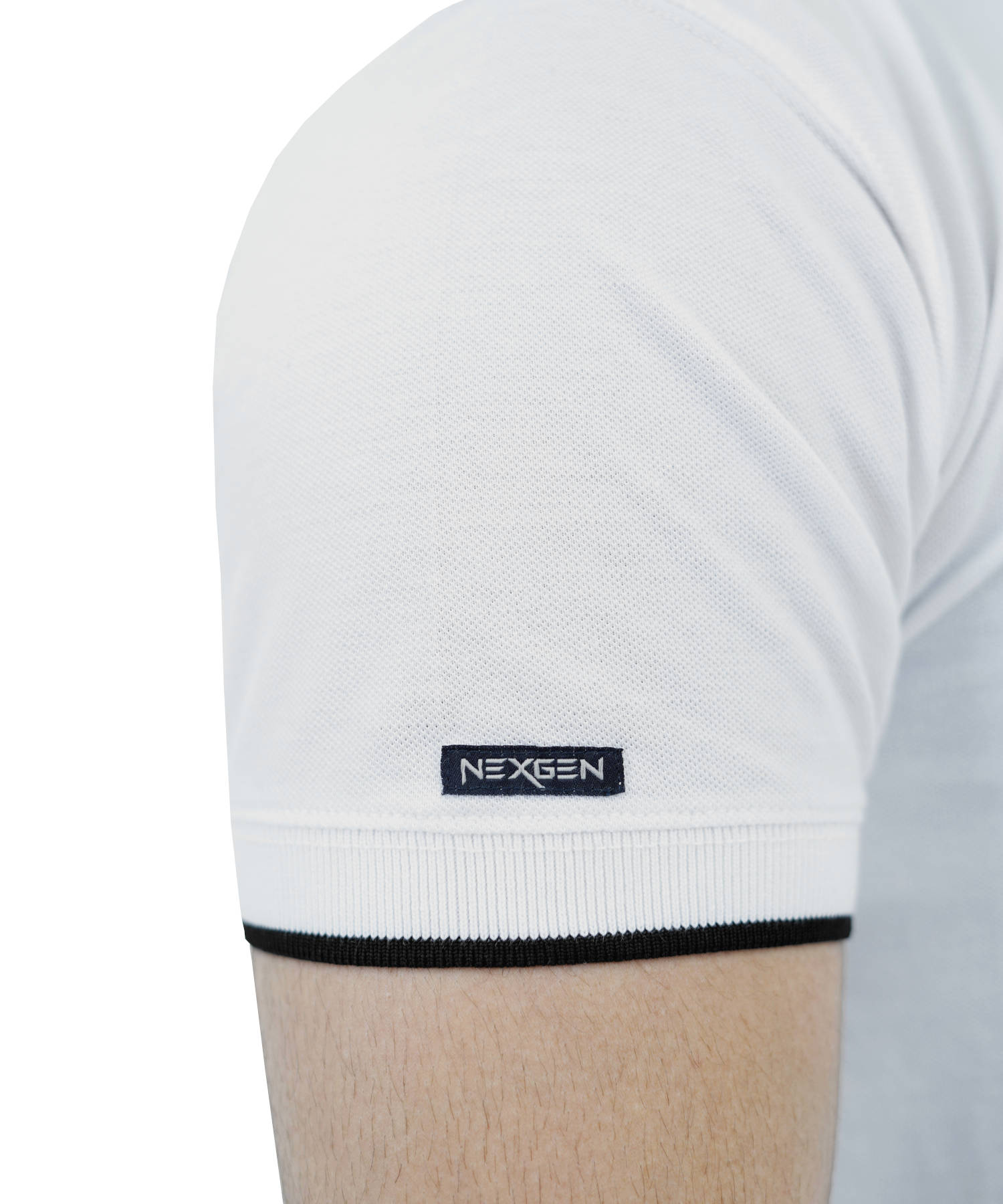 Men's Polo Shirt Pique 100% Cotton Slim Fit Short Sleeve Embroidery White with Deer
