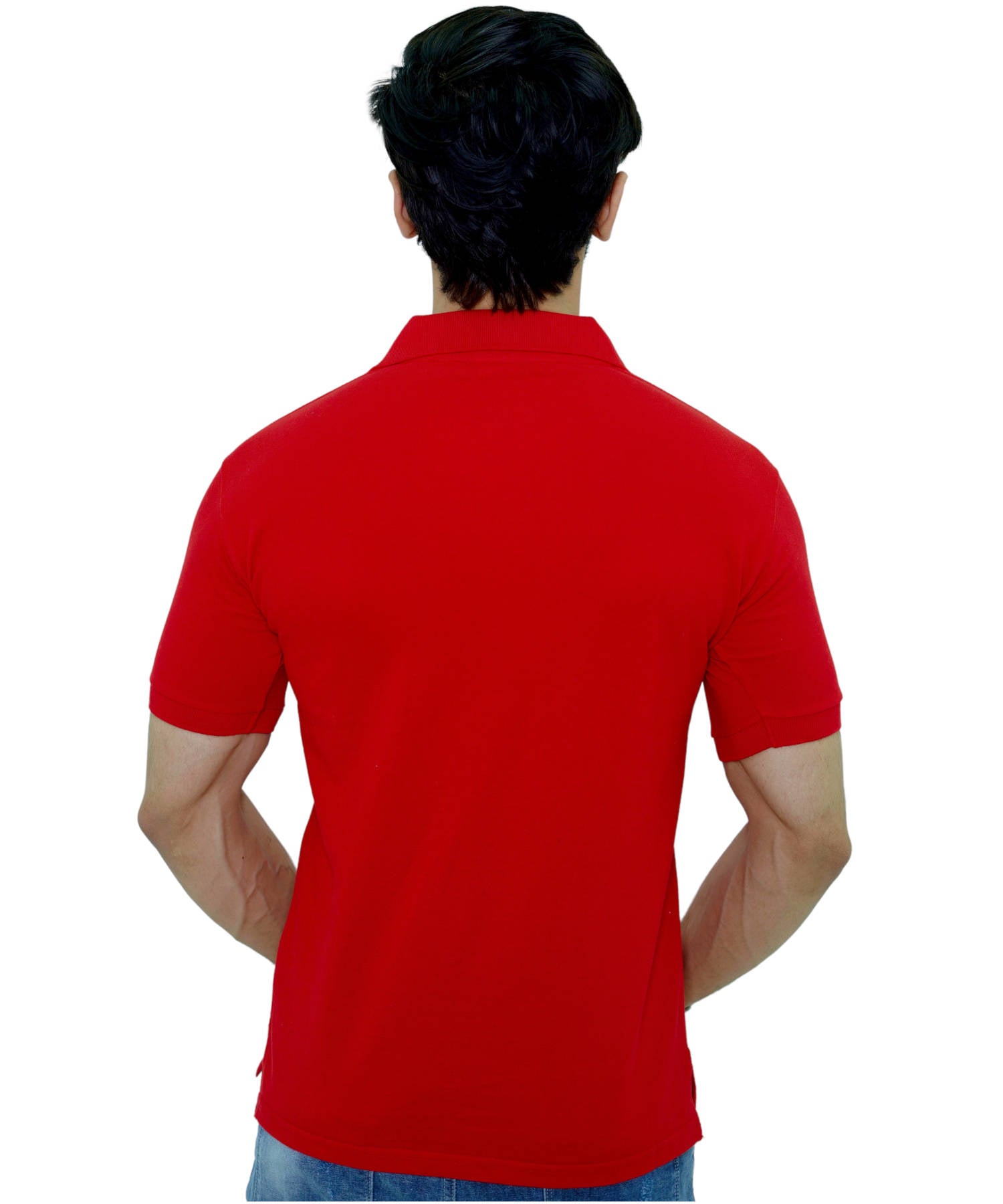 Men's Polo Shirt Pique 100% Cotton Slim Fit Short Sleeve Embroidery Red with Dragon