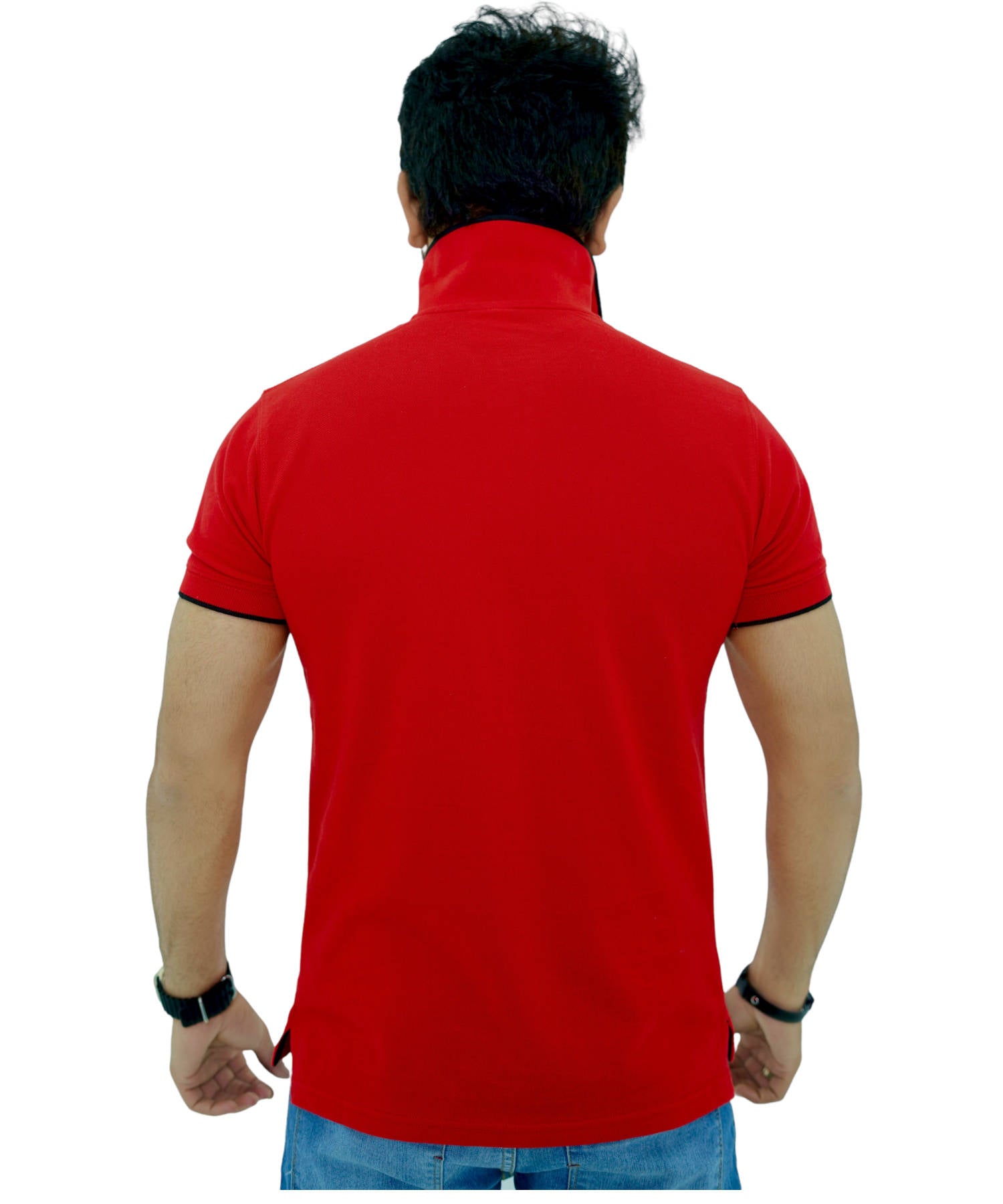Men's Pique Polo Shirt 100% Cotton Slim Fit Short Sleeve Embroidery Red with Believe