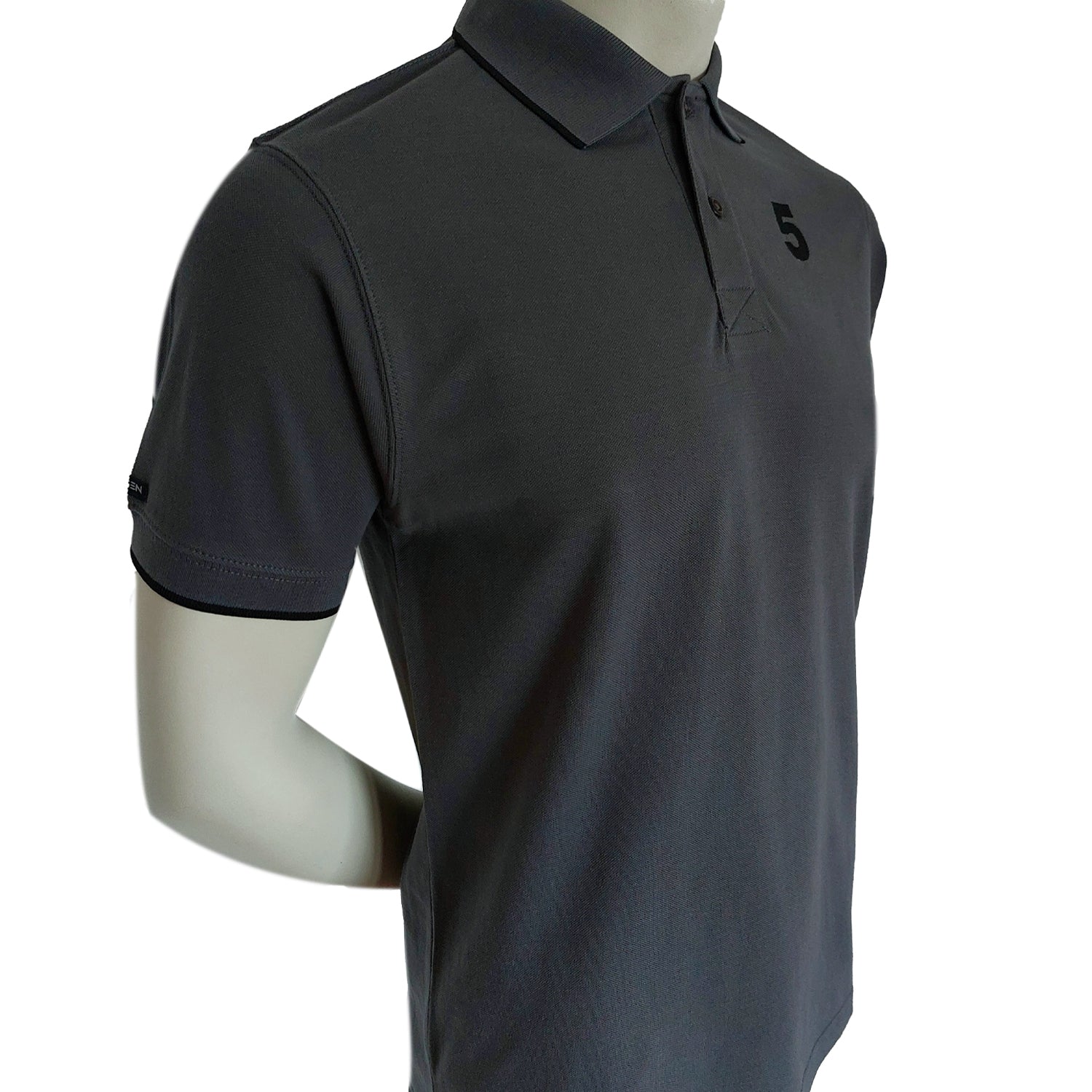 Men's Pique Polo Shirt 100% Cotton Slim Fit Short Sleeve Embroidery Dark Grey with 5
