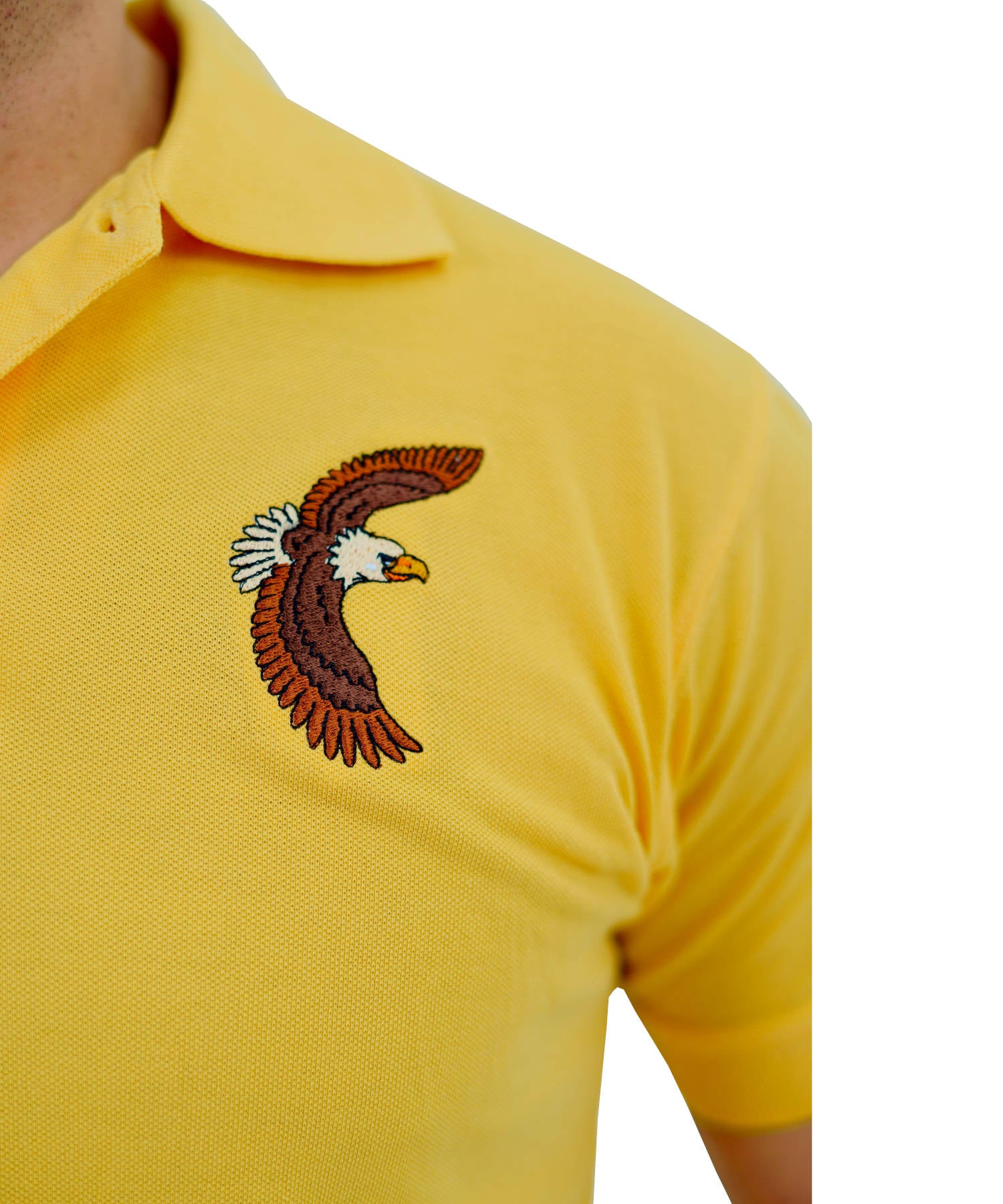 Men's Pique Polo Shirt 100% Cotton Slim Fit Short Sleeve Embroidery Yellow with Eagle
