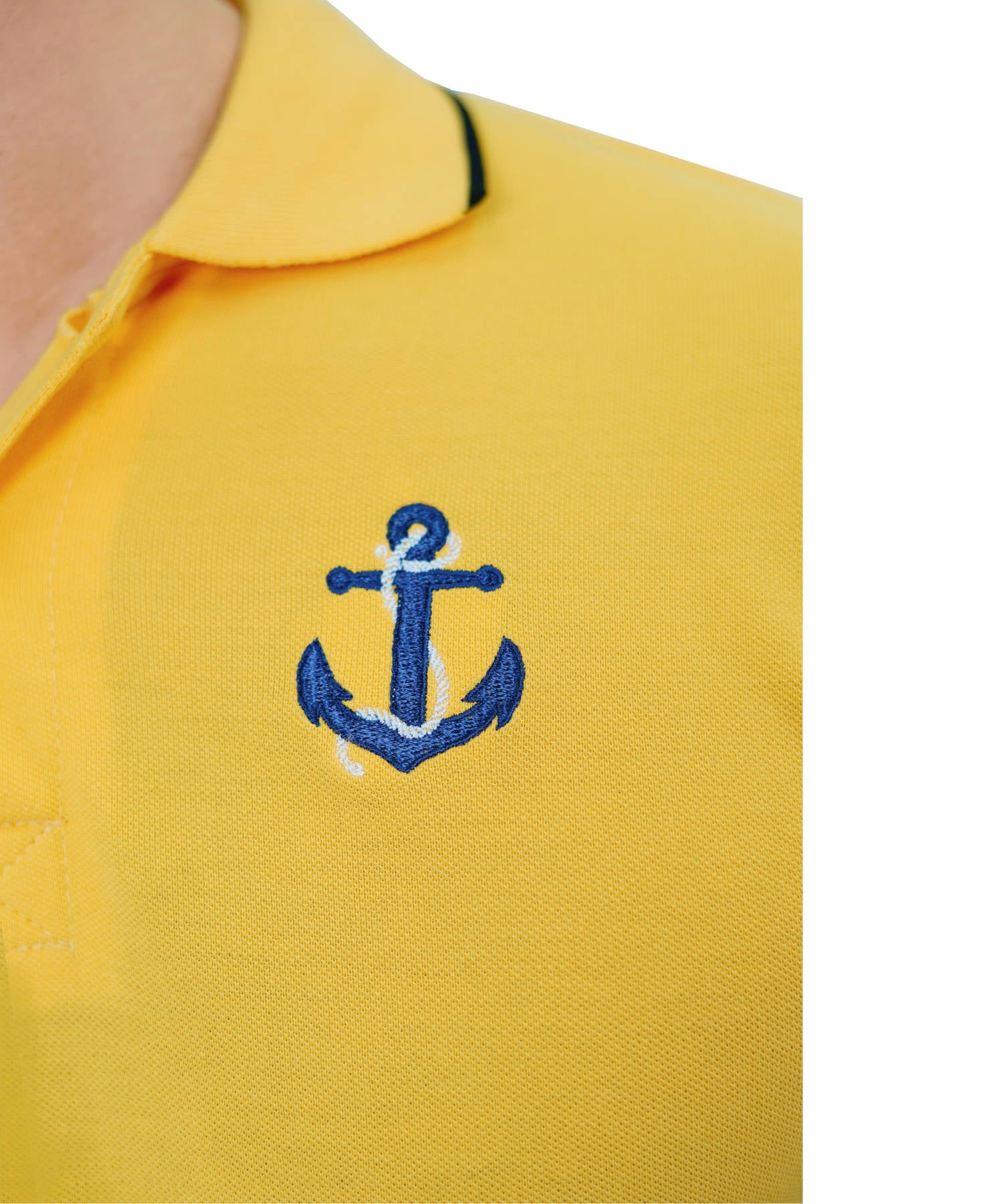 Men's Polo Shirt Pique 100% Cotton Slim Fit Short Sleeve Embroidery Yellow with Anchor