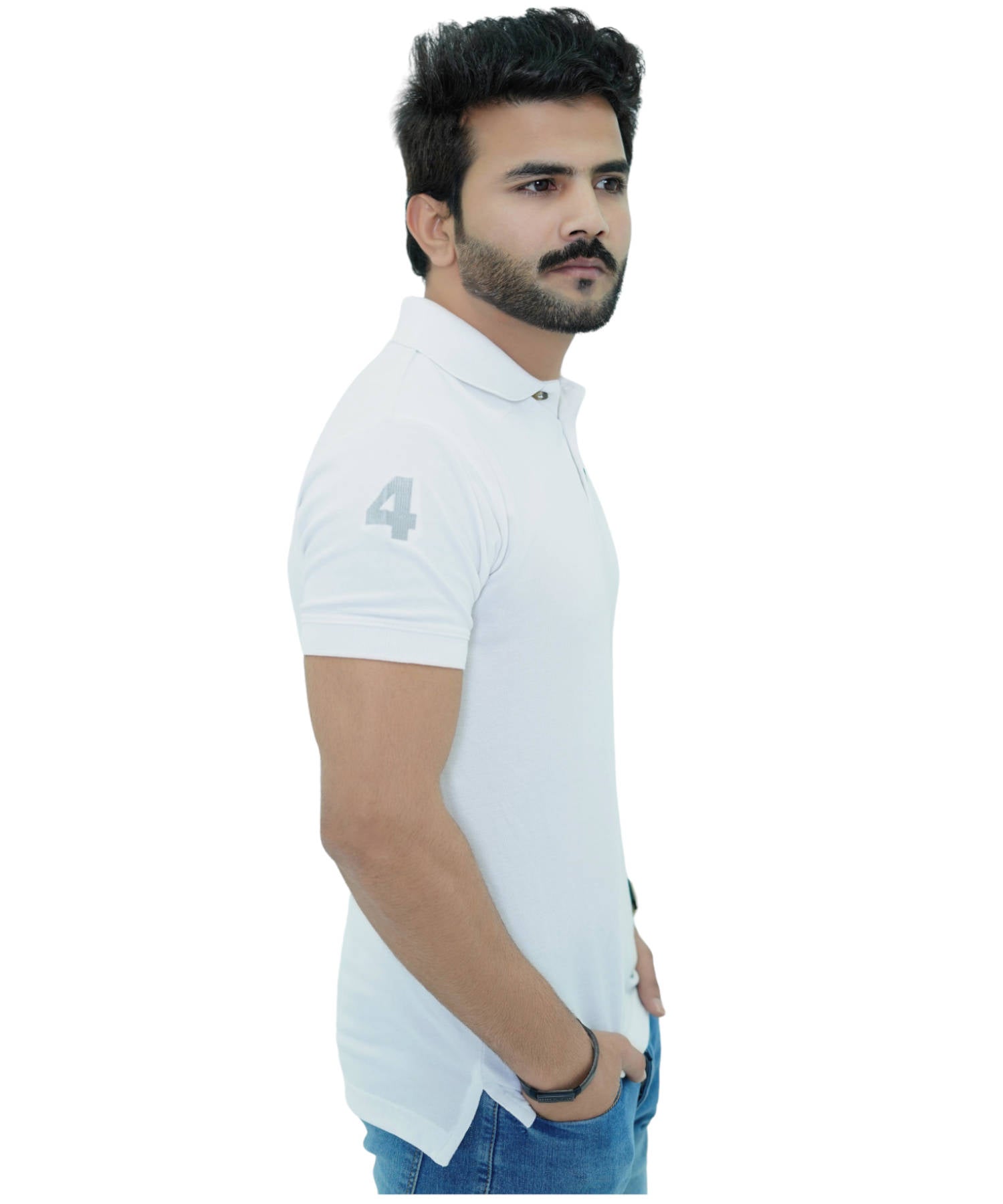 Men's Polo Shirt Pique 100% Cotton Slim Fit Short Sleeve Embroidered White with Football Club