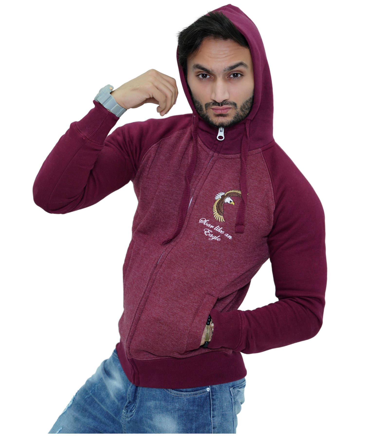 Herren Hoodie Zipper Reglan Kapuzenjacke mit Stickerei