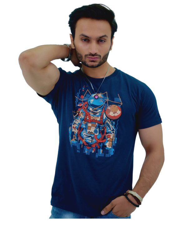 Men's T-Shirt Jersey Slim Fit Short Sleeve Print Navy Astronaut 100% Cotton