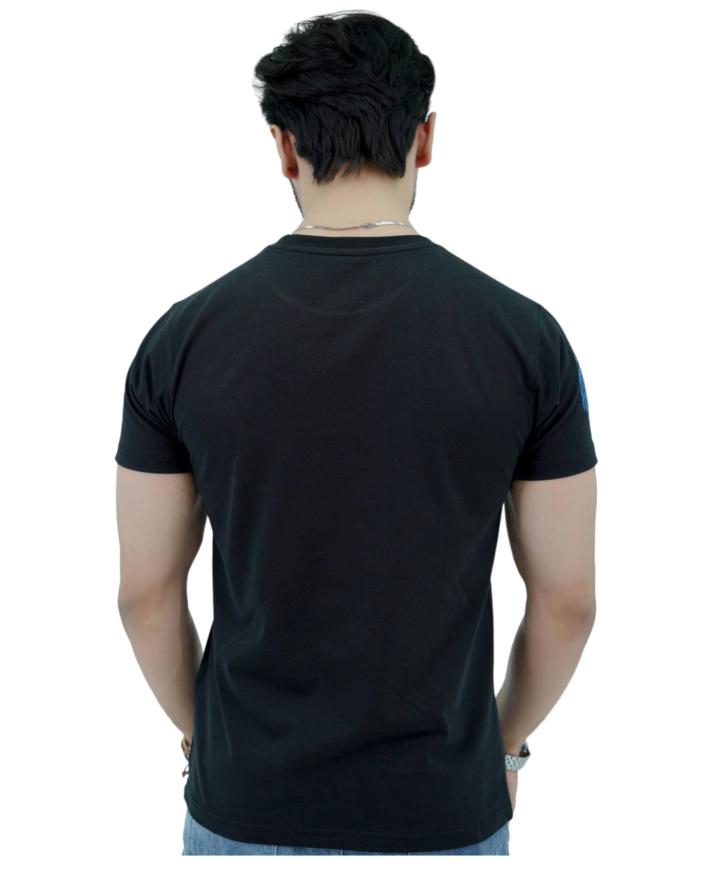 Men's T-Shirt Jersey 100% Cotton Slim Fit Short Sleeve Print Black with Interstellar Machine
