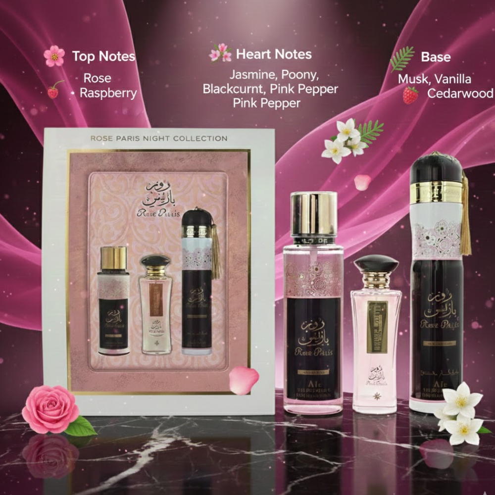 Duft-Set Rose Paris Damen Geschenkset: EDP + Body Mist + Lufterfrischer