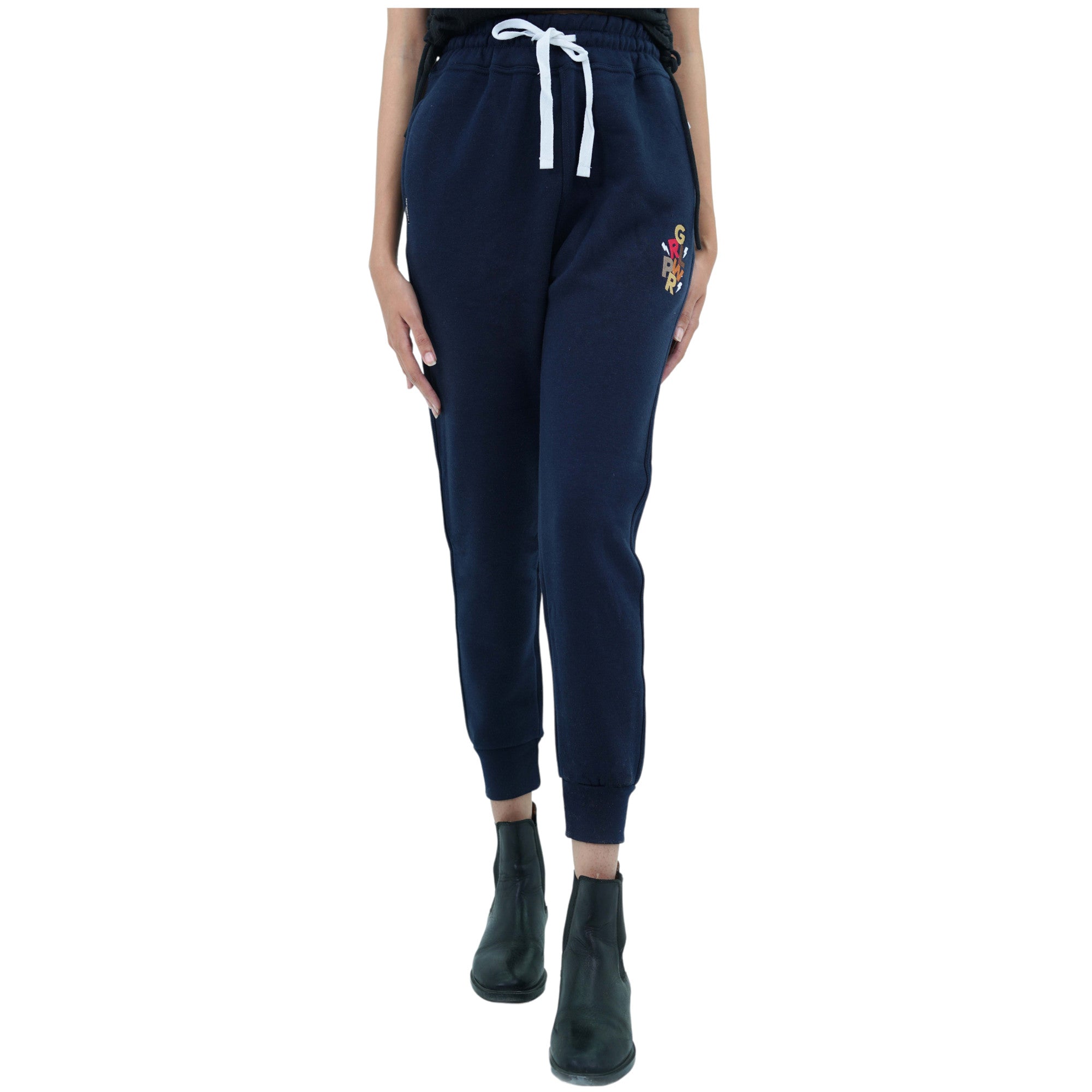 Damen Jogginghose Fleece Blau Stickerei