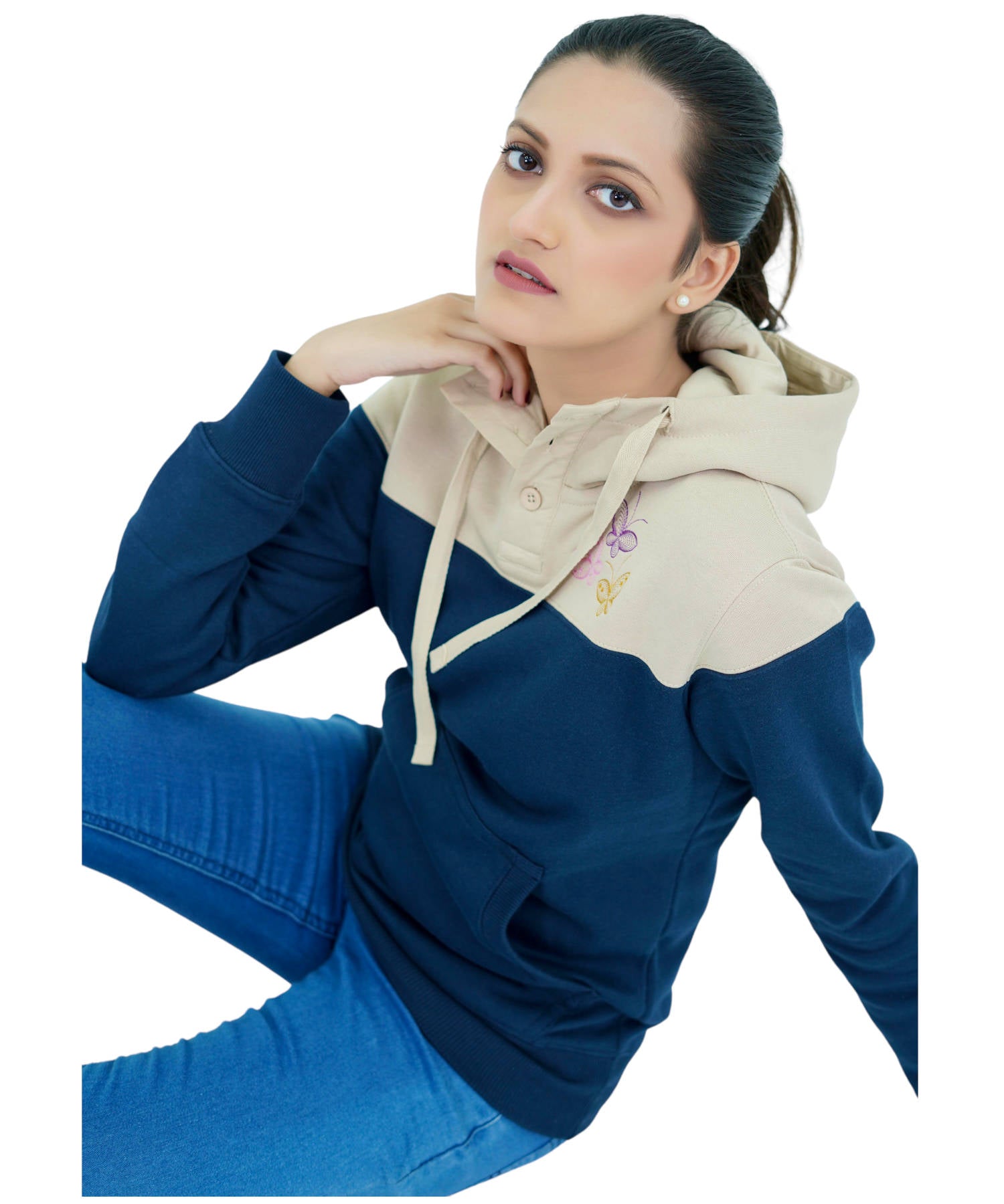 Damen Hoodie Kapuzenpullover Blau&Haut