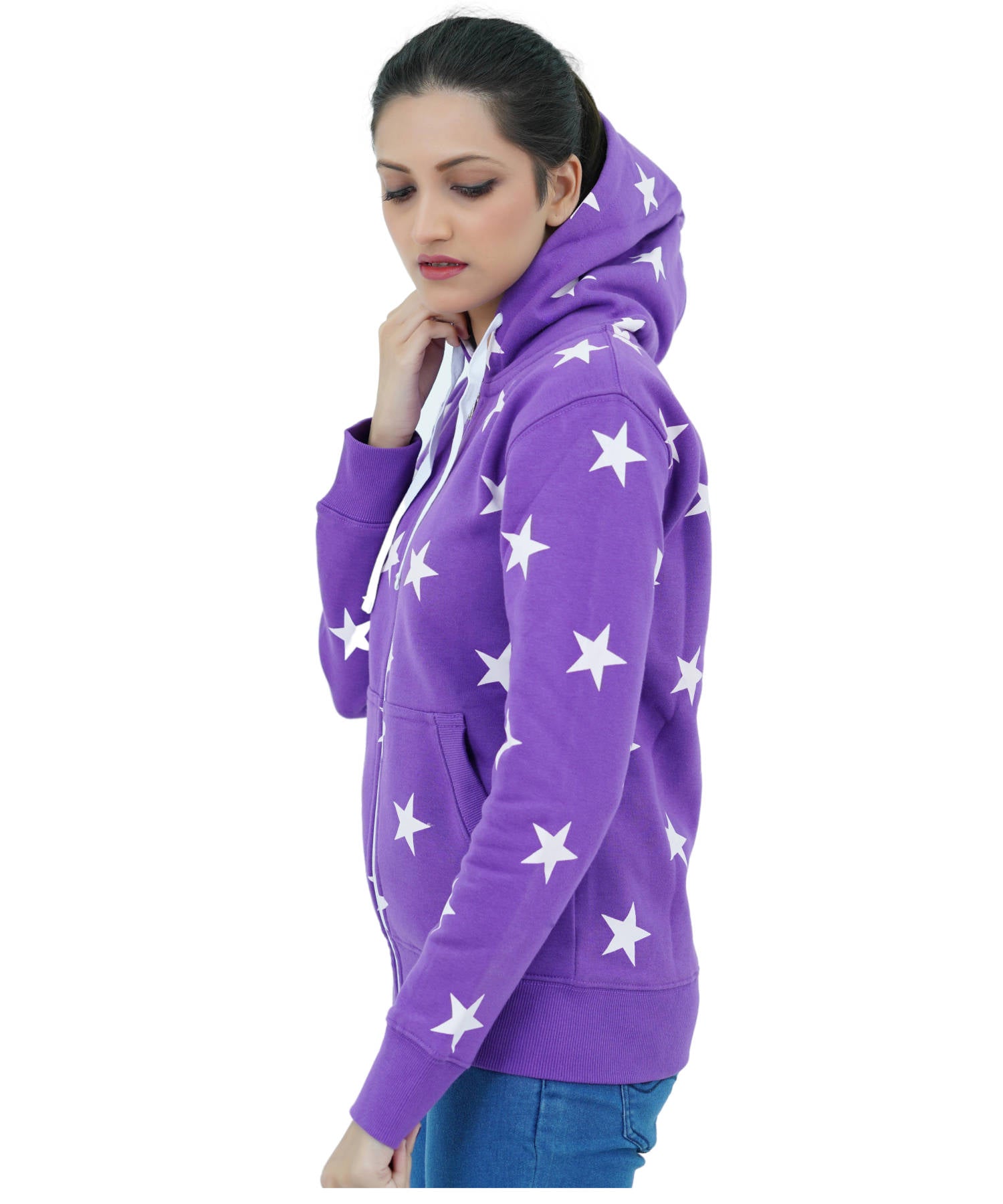 Damen Fleece Hoodie Pulli Kapuzenpullover Sweatjacke Lila Reißverschluss